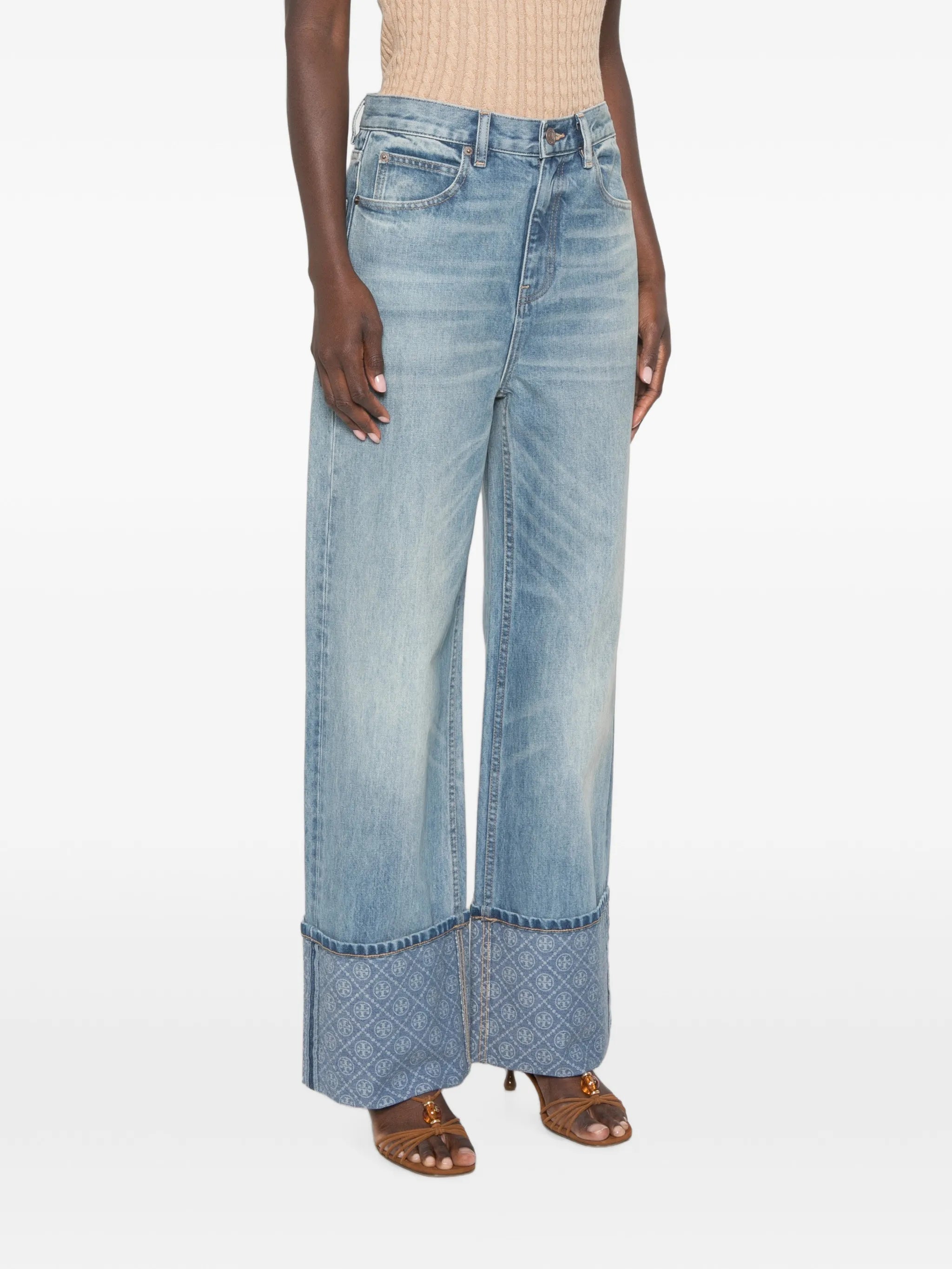 contrast cuff straight leg jeans