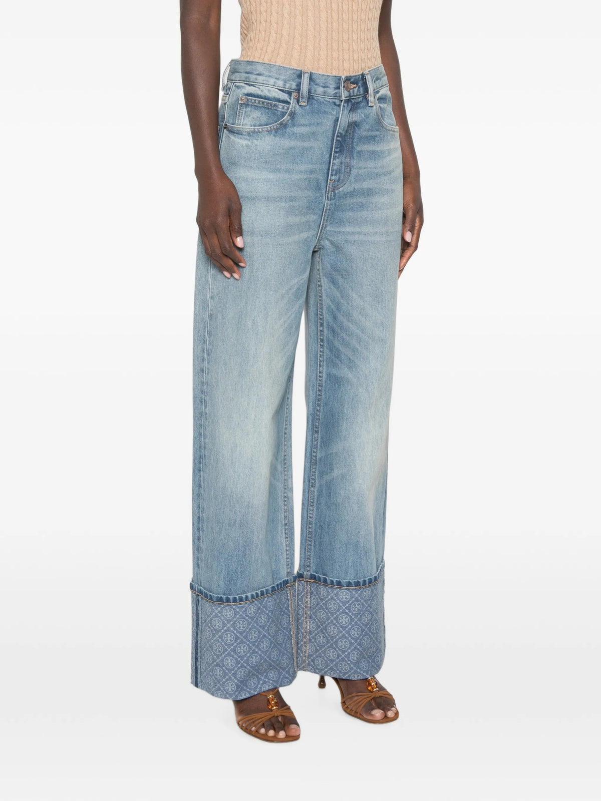 contrast cuff straight leg jeans
