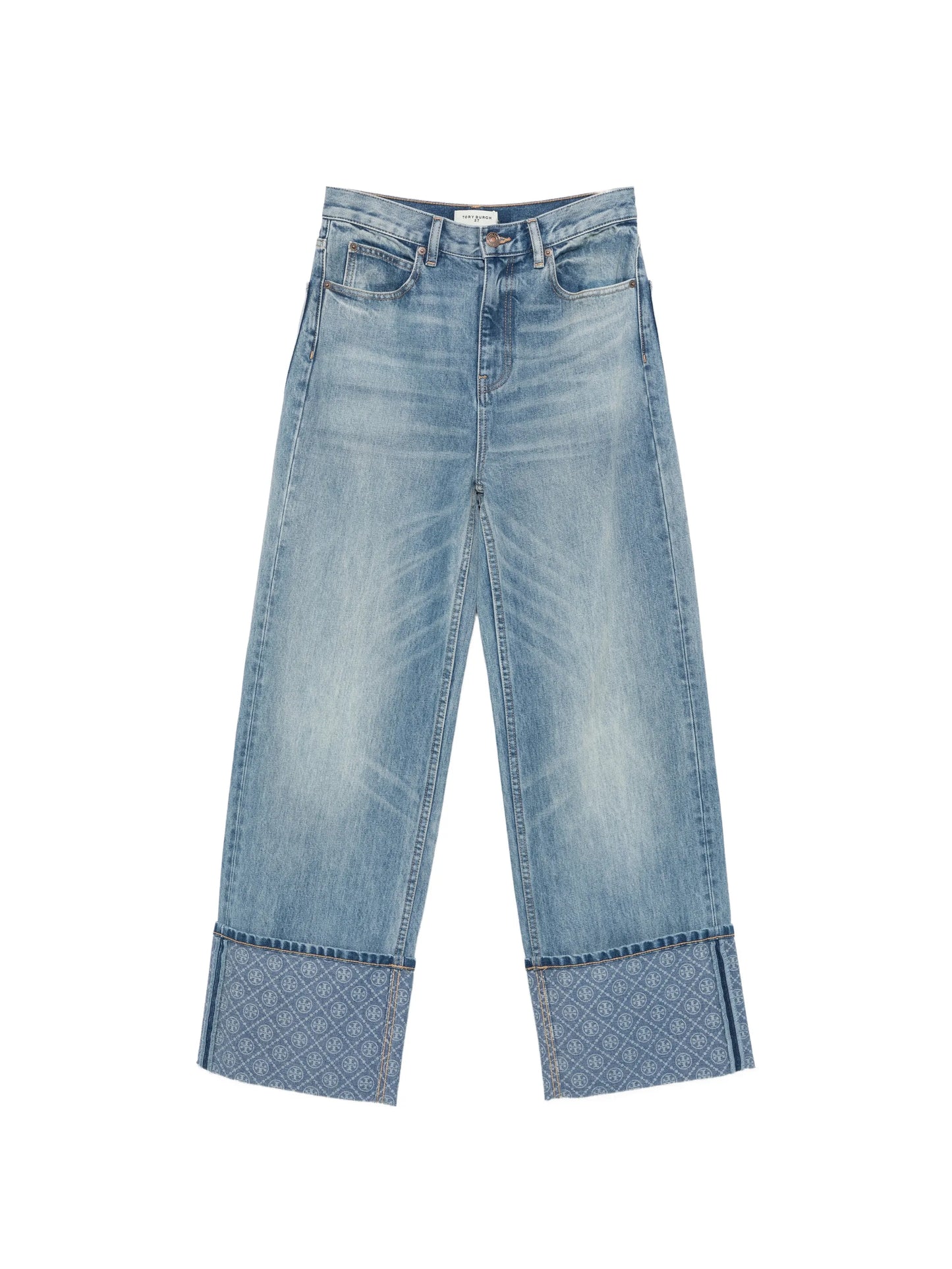 monogram-print turned-up jeans