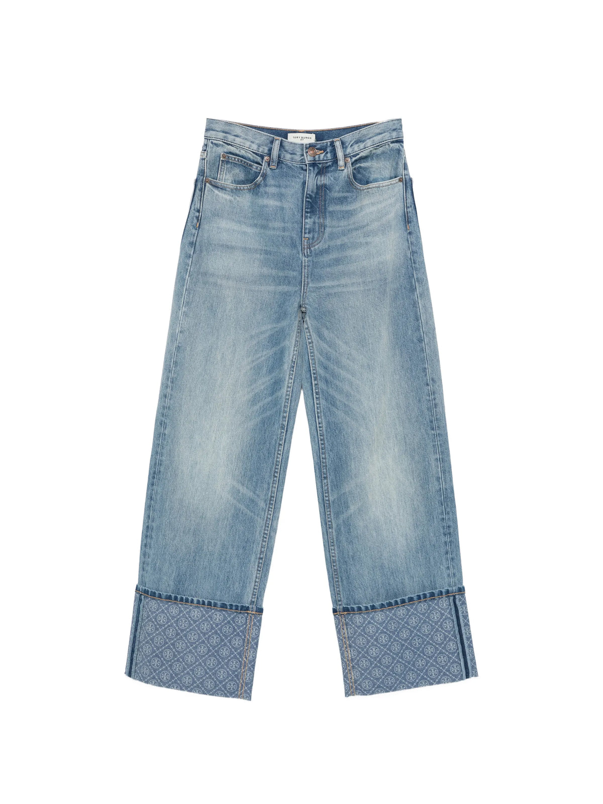 contrast cuff straight leg jeans