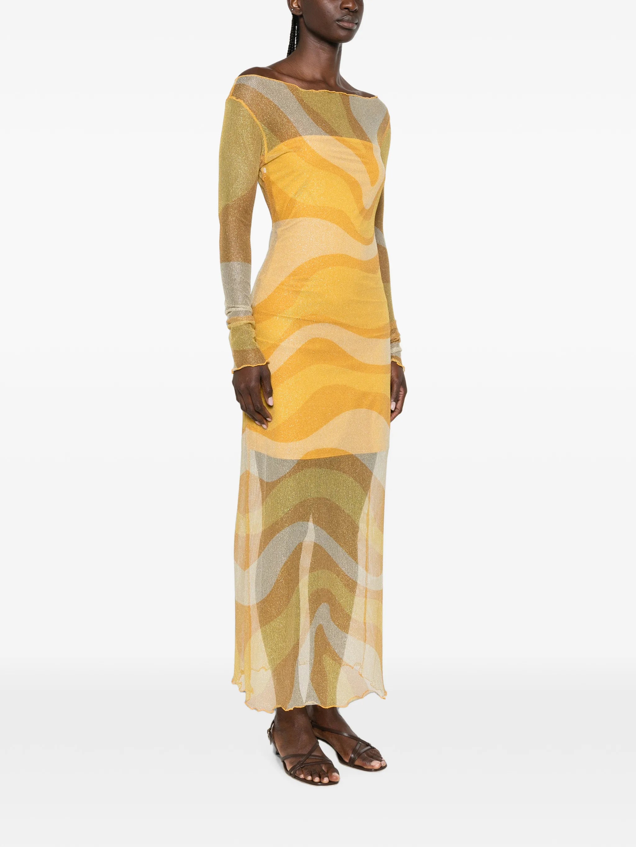 Ursa fishnet long-sleeve midi dress