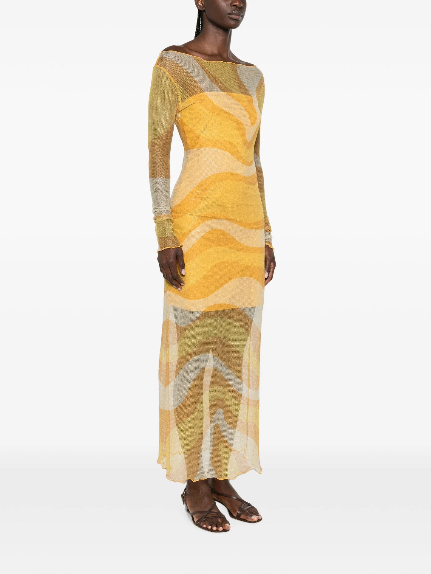 Ursa fishnet long-sleeve midi dress