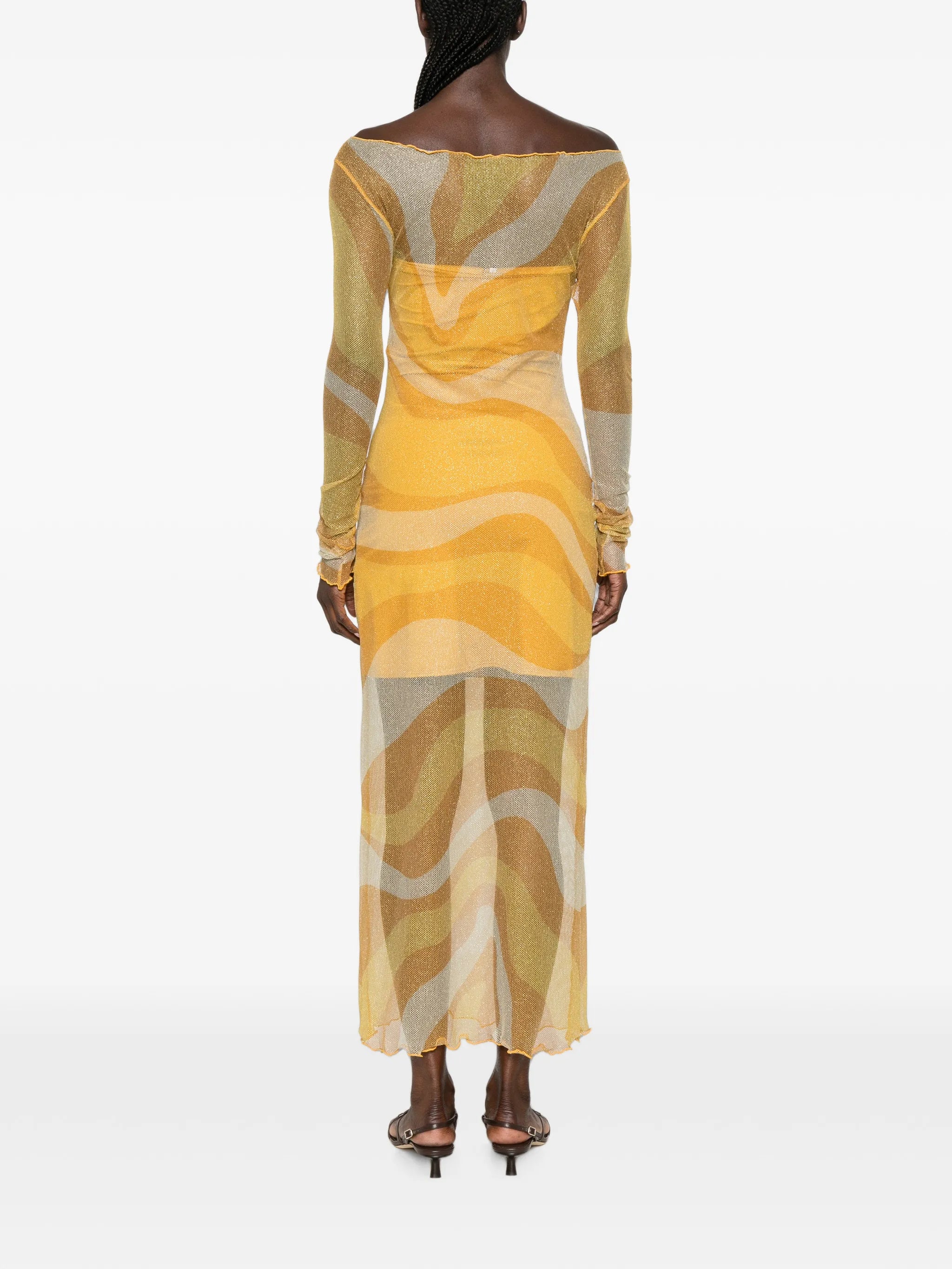 Ursa fishnet long-sleeve midi dress