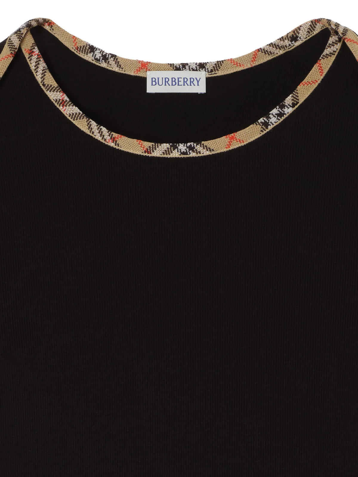 Check trim stretch cotton T-shirt