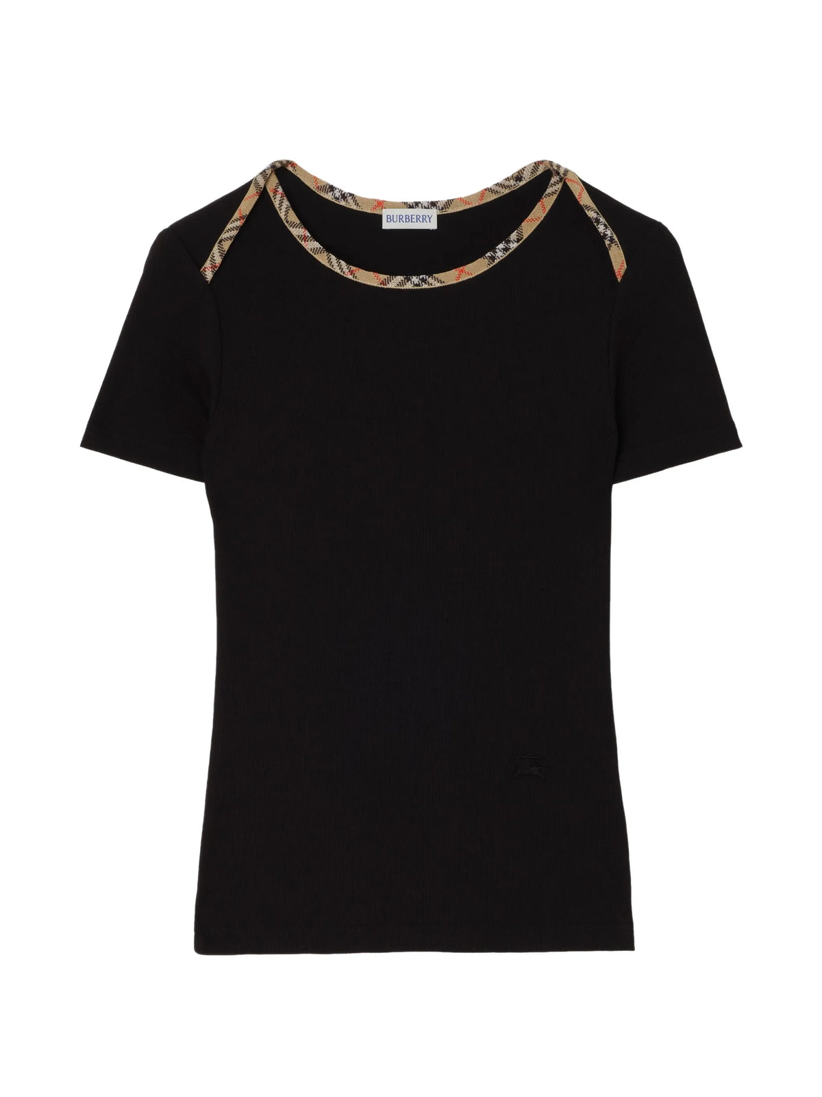 Check trim stretch cotton T-shirt