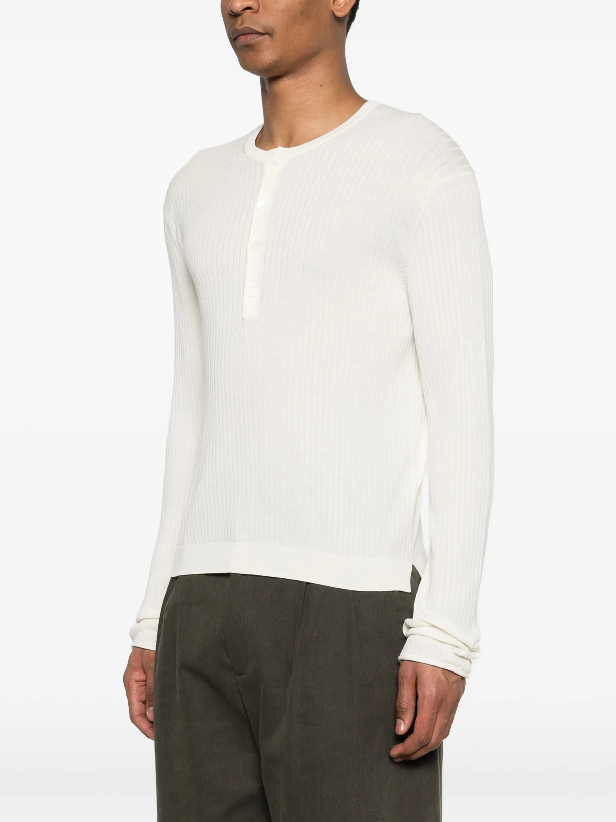 ribbed-knit henley top