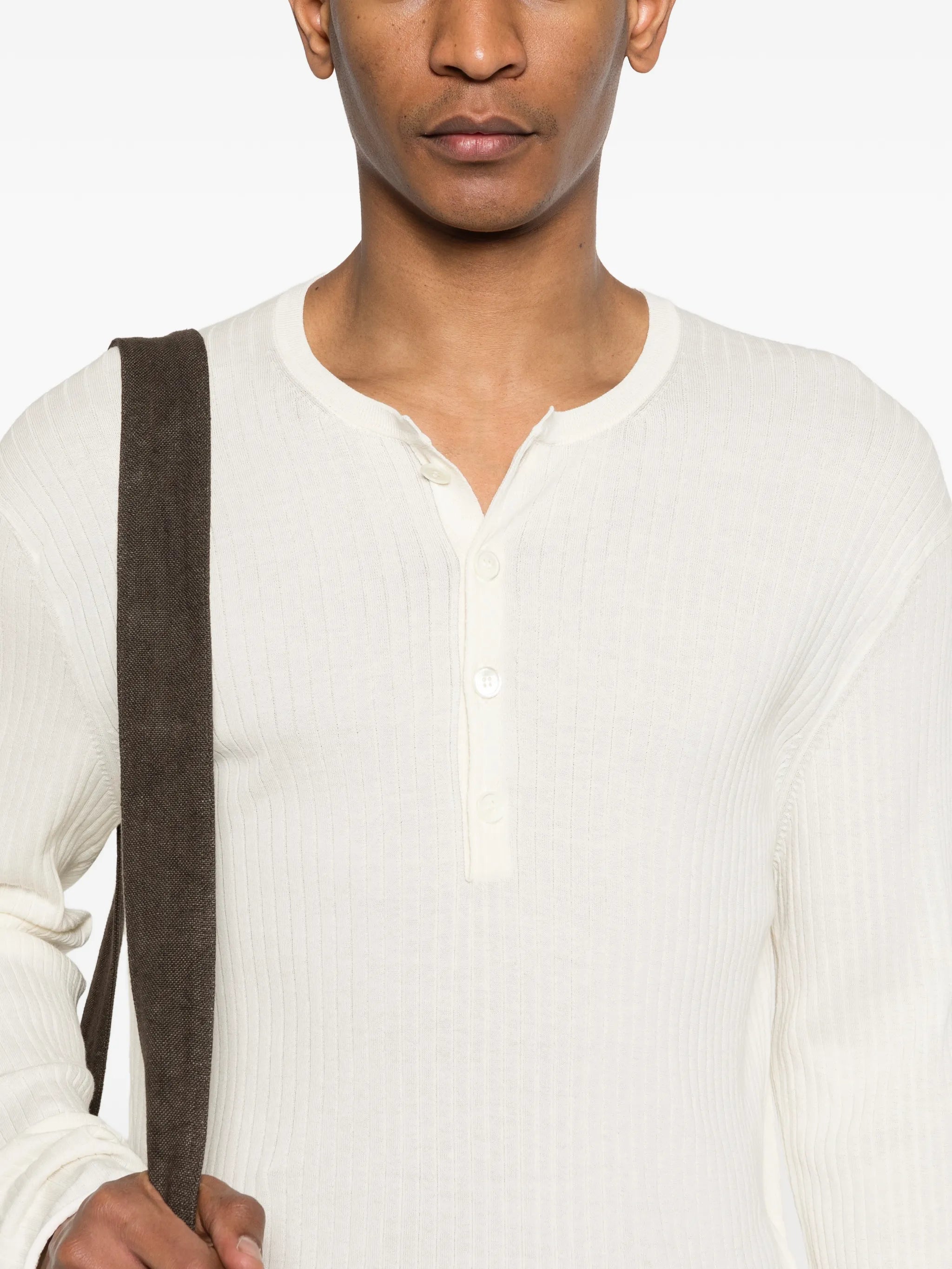 ribbed-knit henley top