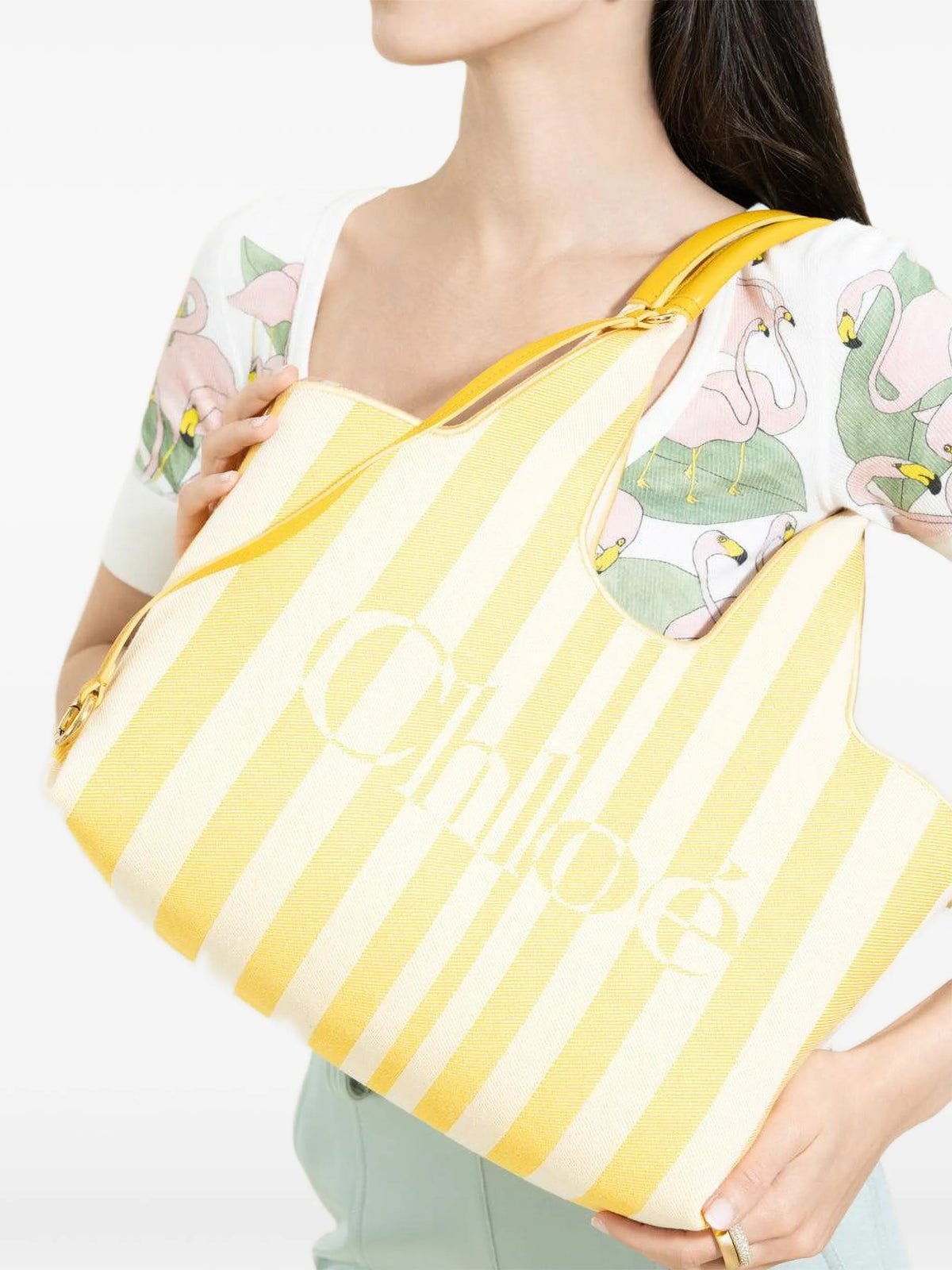 Stripy east-west tote bag in jacquard