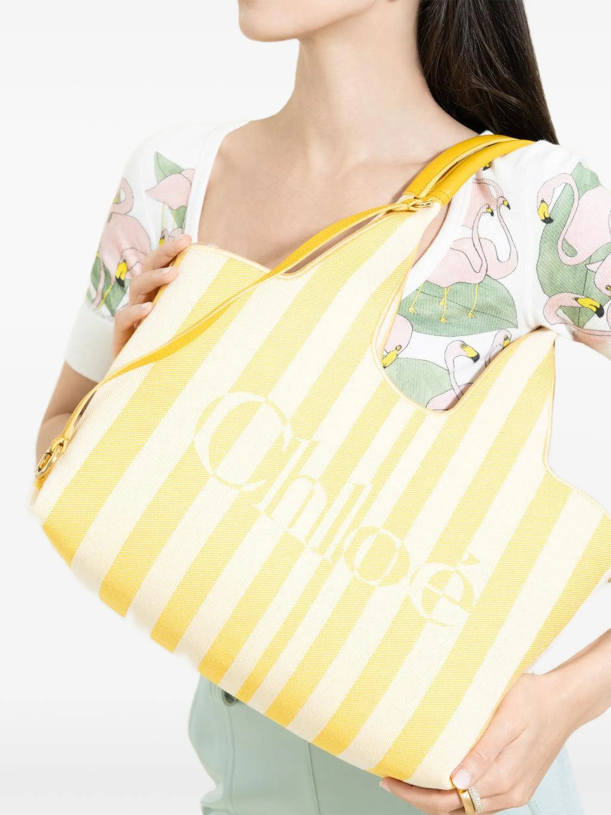 Chloé stripy east-west tote bag in jacquard