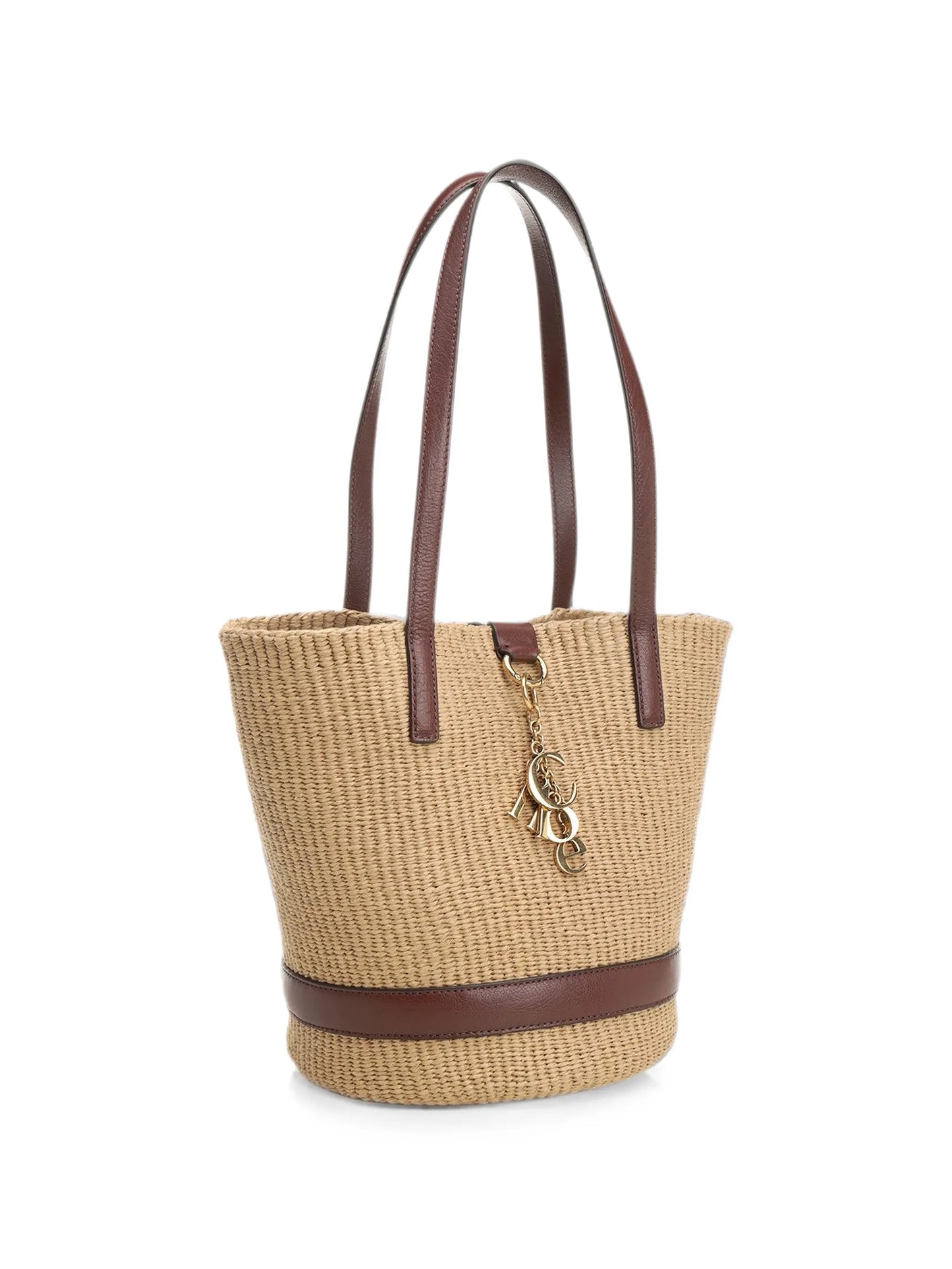 CHLOE CHARMS RAFFIA AND LEATHER TOTE BAG