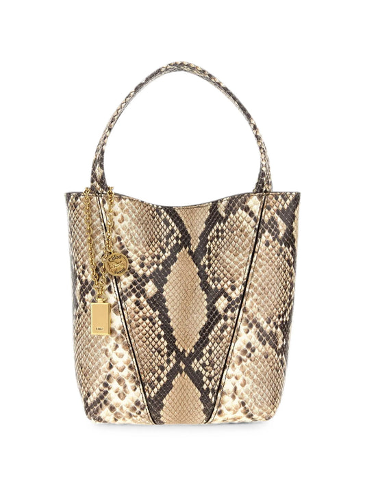 small Spin snake-print leather tote bag