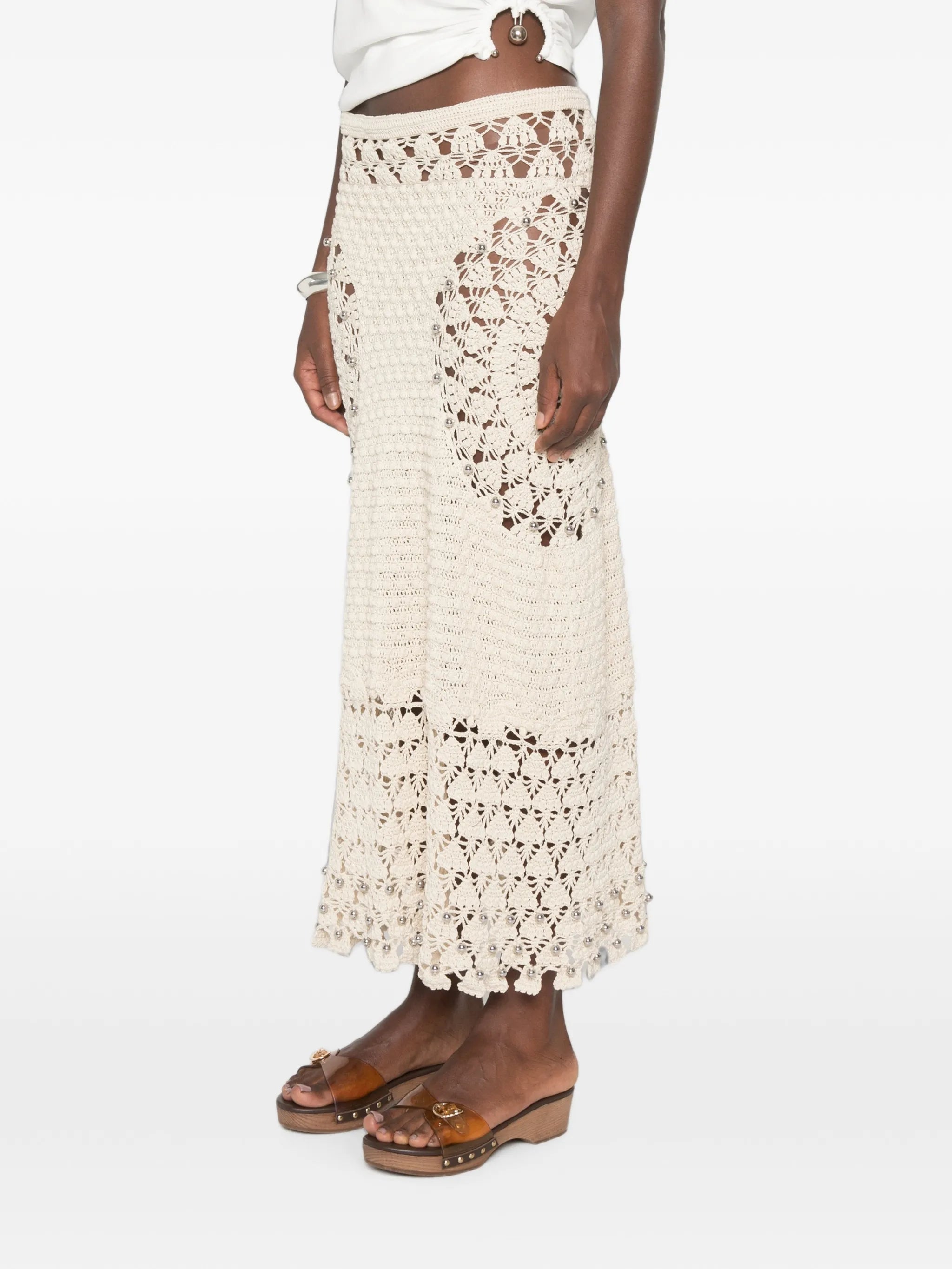 crochet-fabric bead-embellished maxi skirt