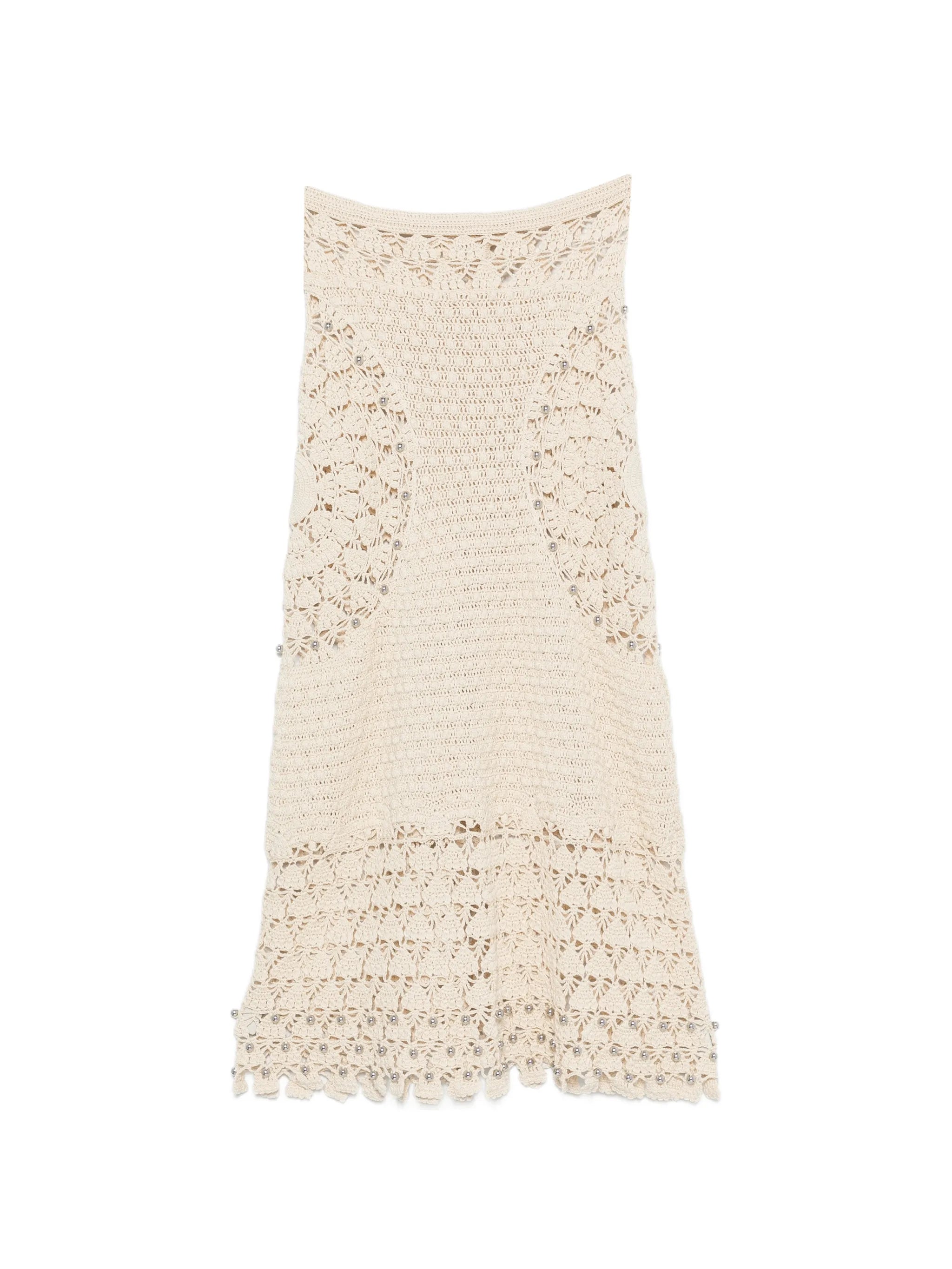 crochet-fabric bead-embellished maxi skirt