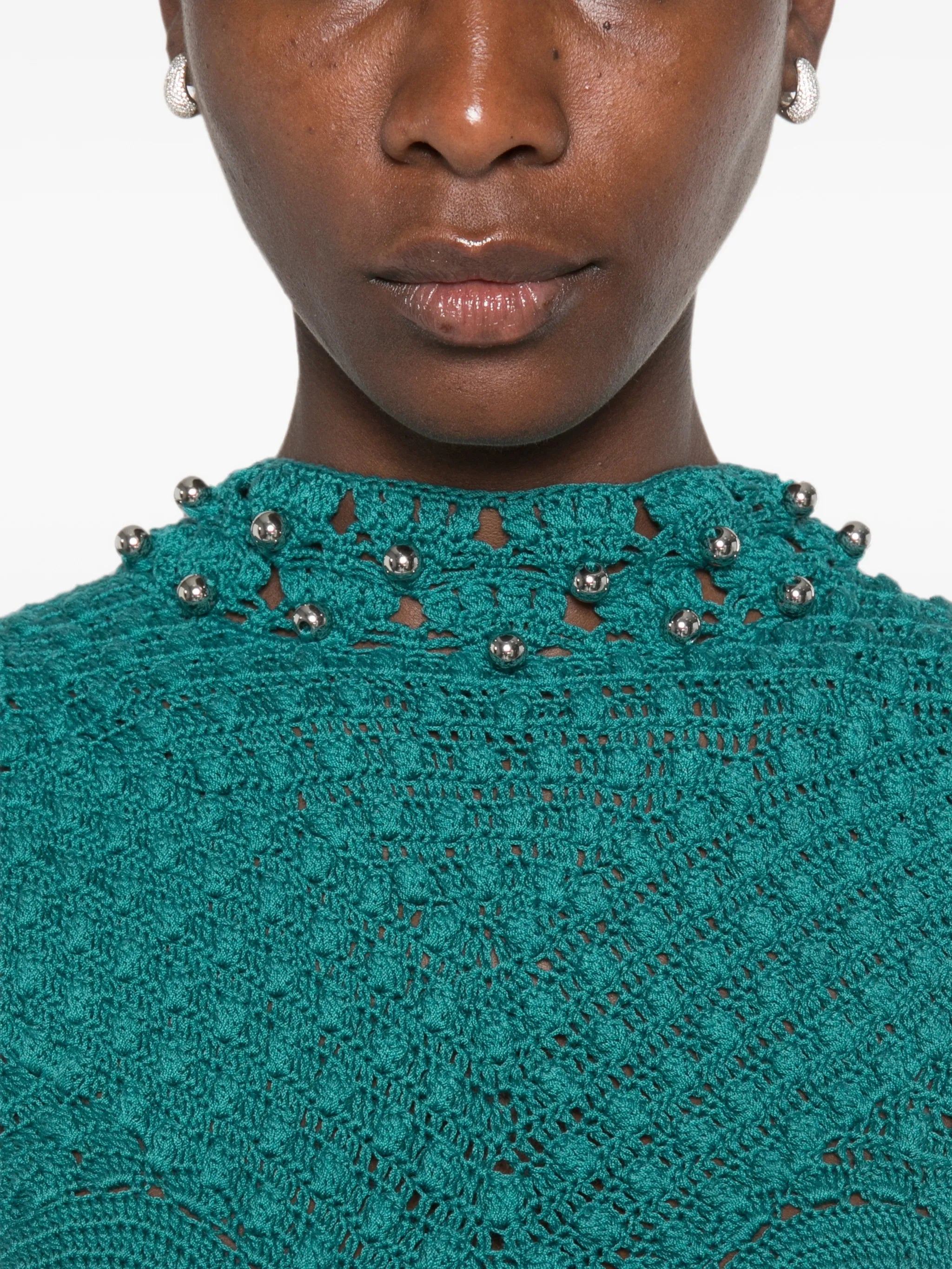 crochet-knit sphere-embellished top