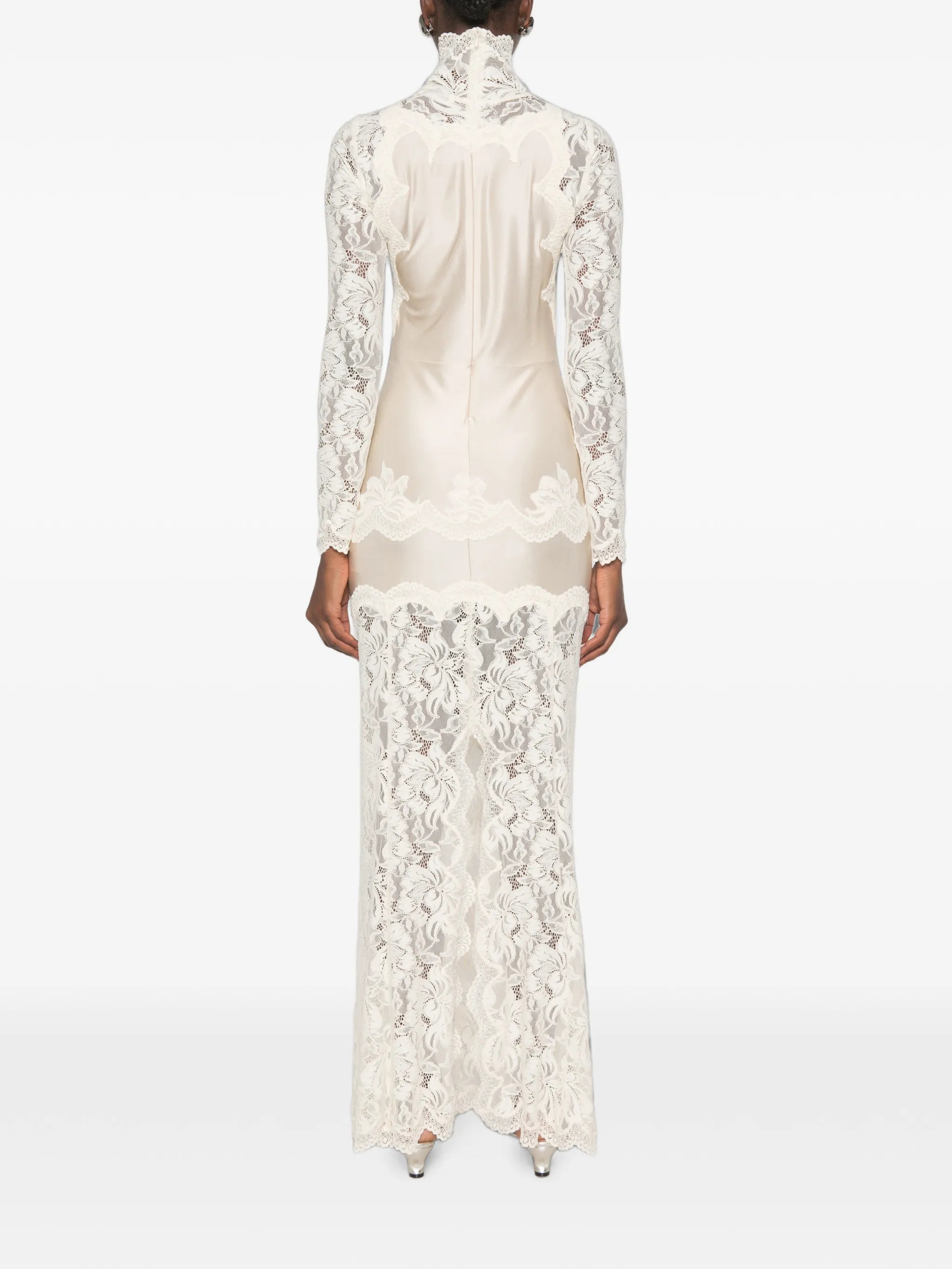 lace-panelled long-sleeve maxi dress