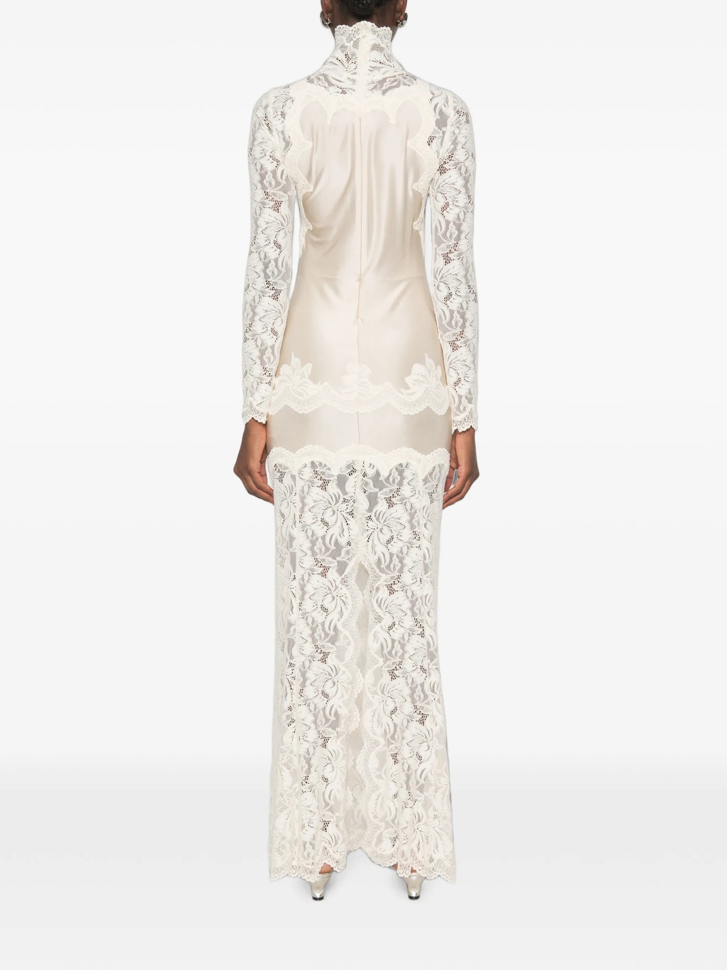 lace-panelled long-sleeve maxi dress