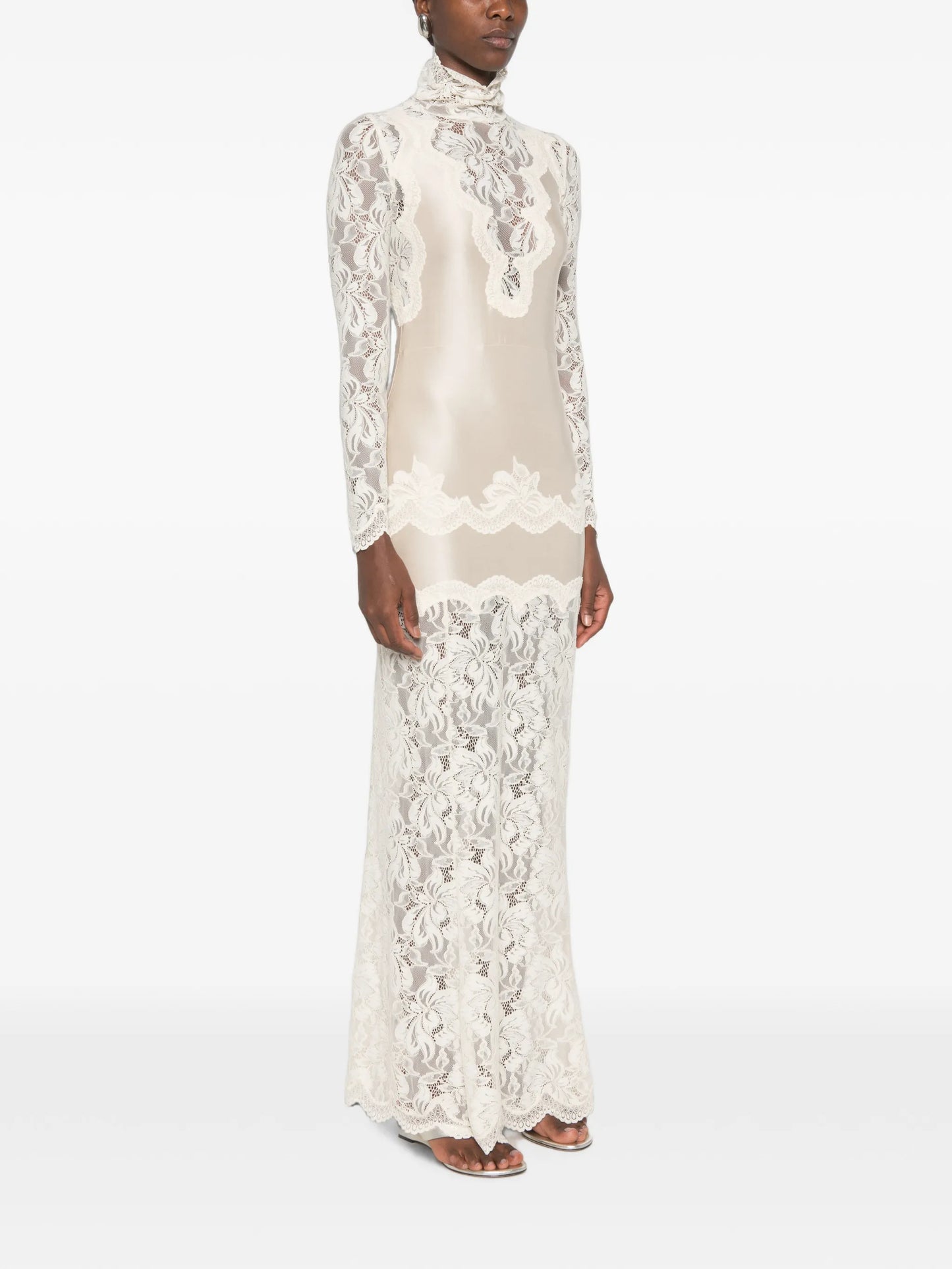 lace-panelled long-sleeve maxi dress