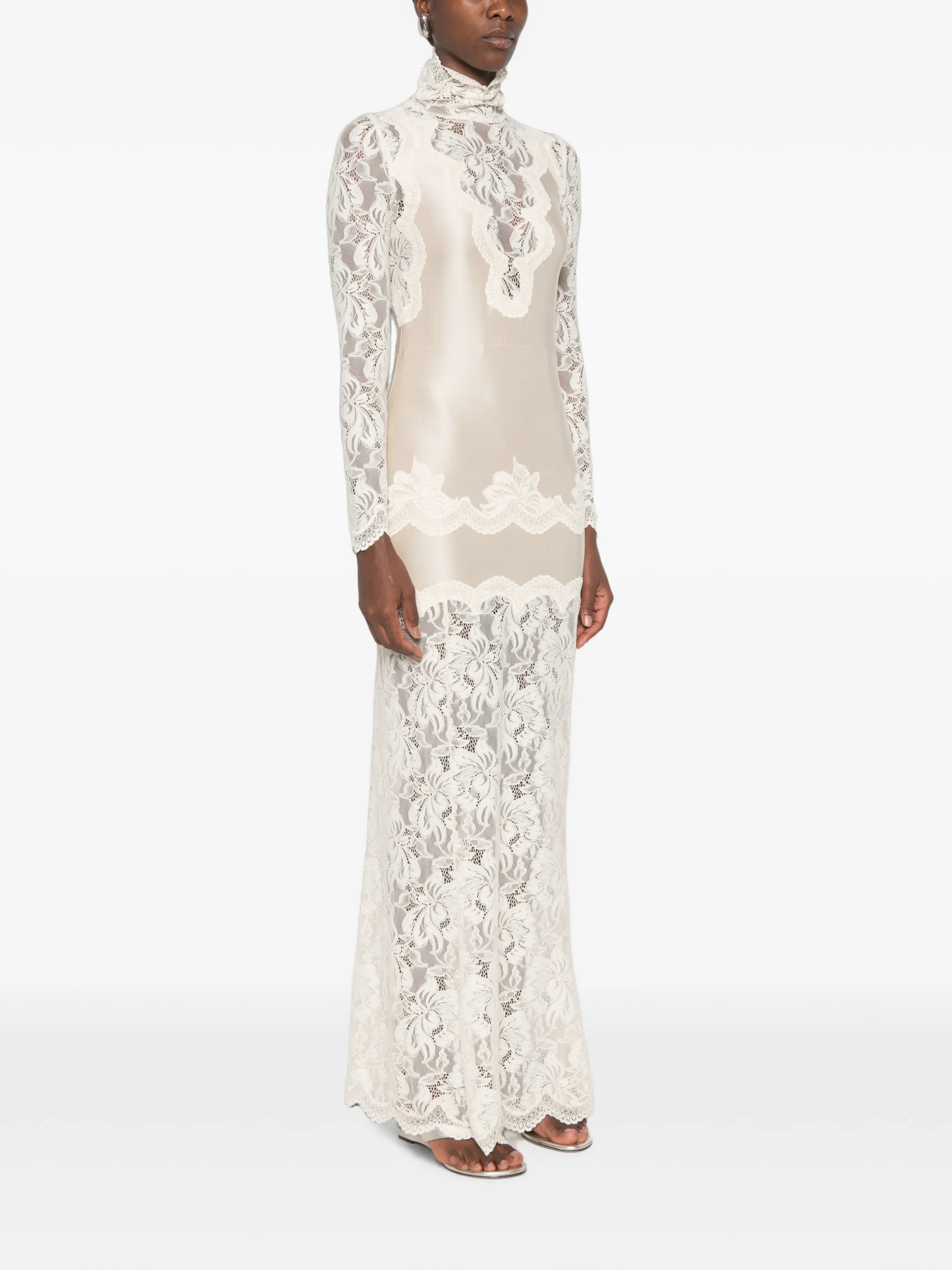 lace-panelled long-sleeve maxi dress