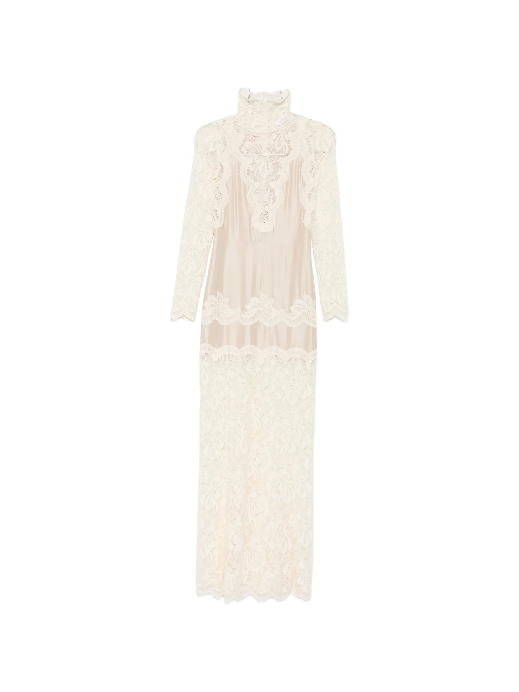 lace-panelled long-sleeve maxi dress