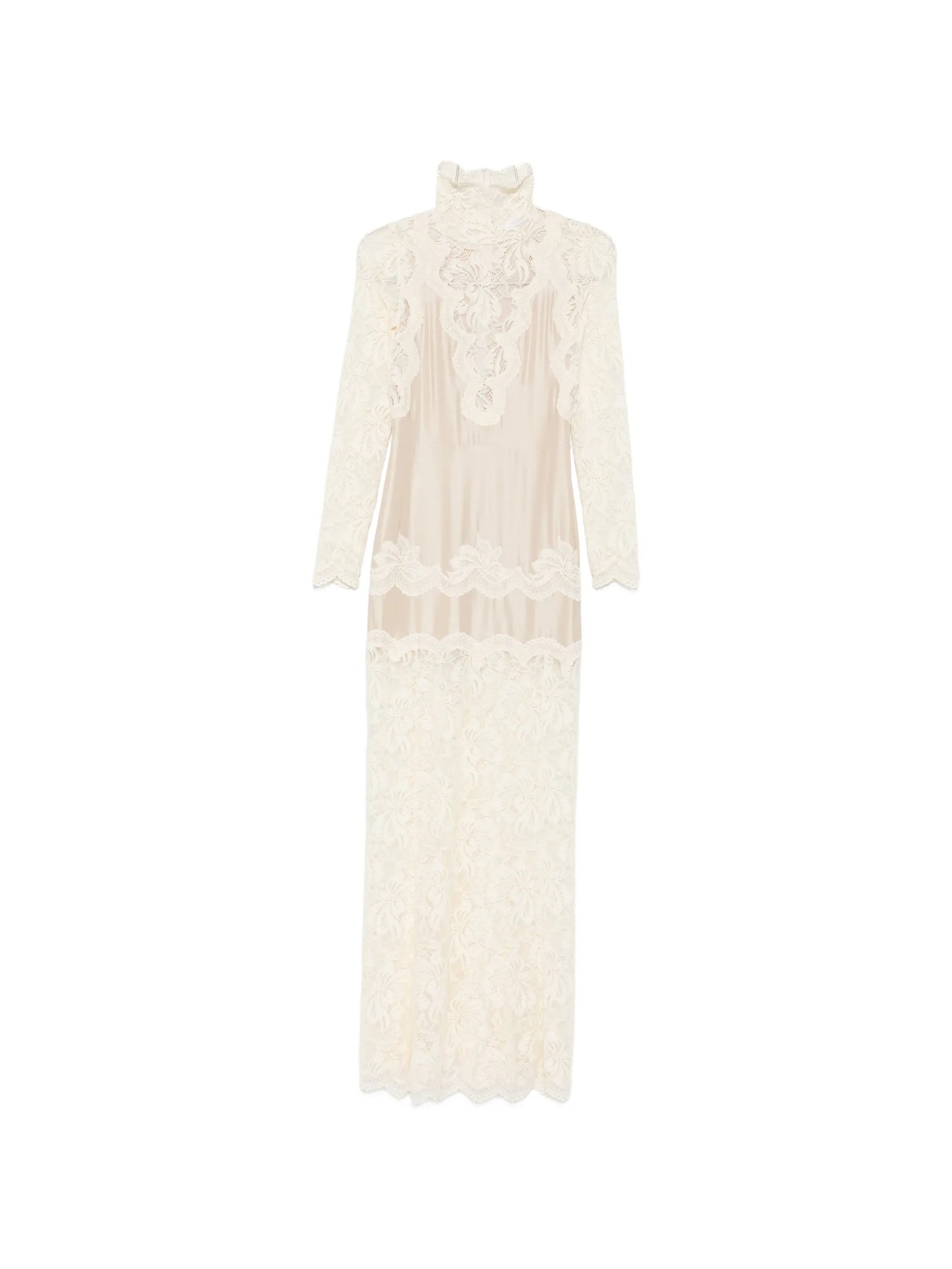lace-panelled long-sleeve maxi dress