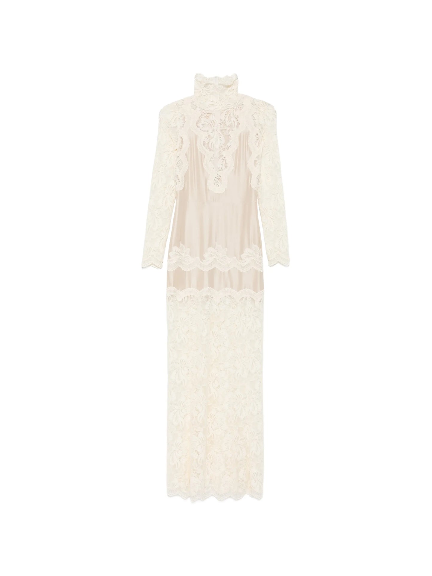lace-panelled long-sleeve maxi dress