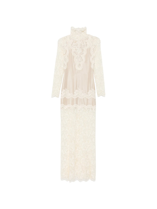 lace-panelled long-sleeve maxi dress