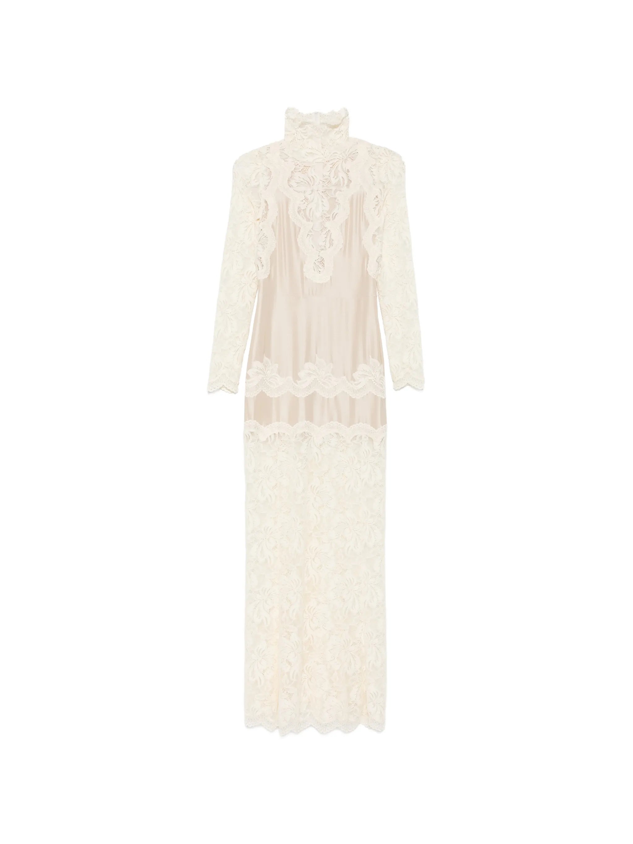 long dress in lace and jersey