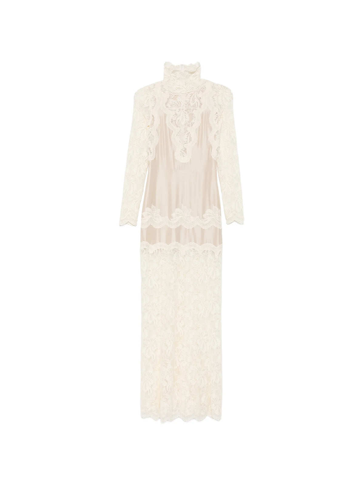 long dress in lace and jersey