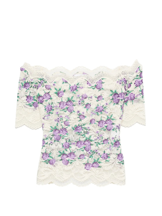 embroidered lace-trim top