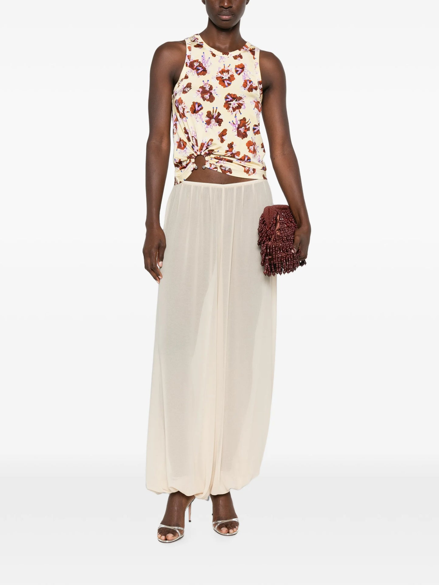 floral-pattern ring-detail top