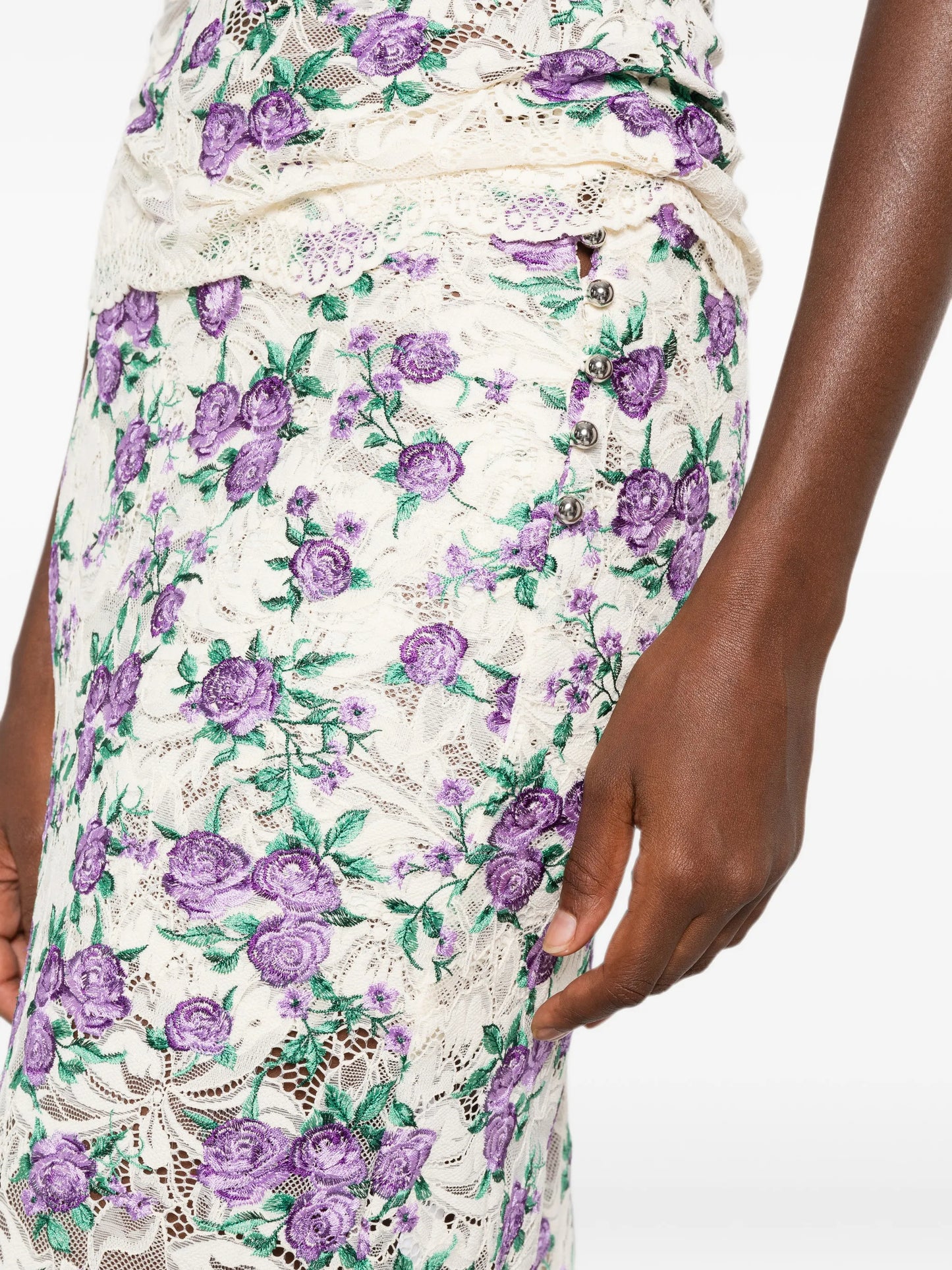 embroidered lace midi skirt