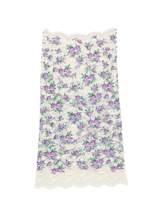 embroidered lace midi skirt
