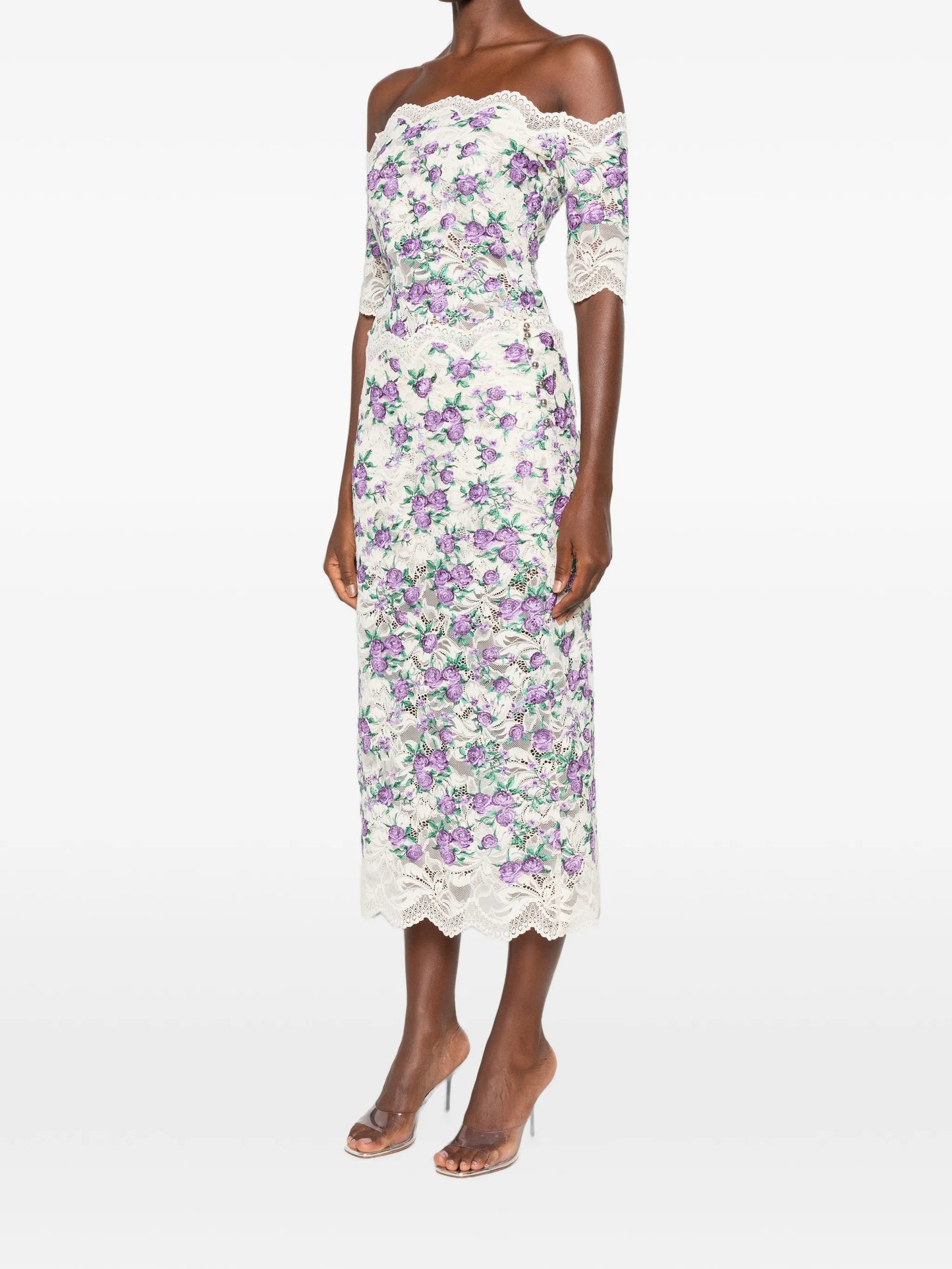 embroidered lace midi skirt