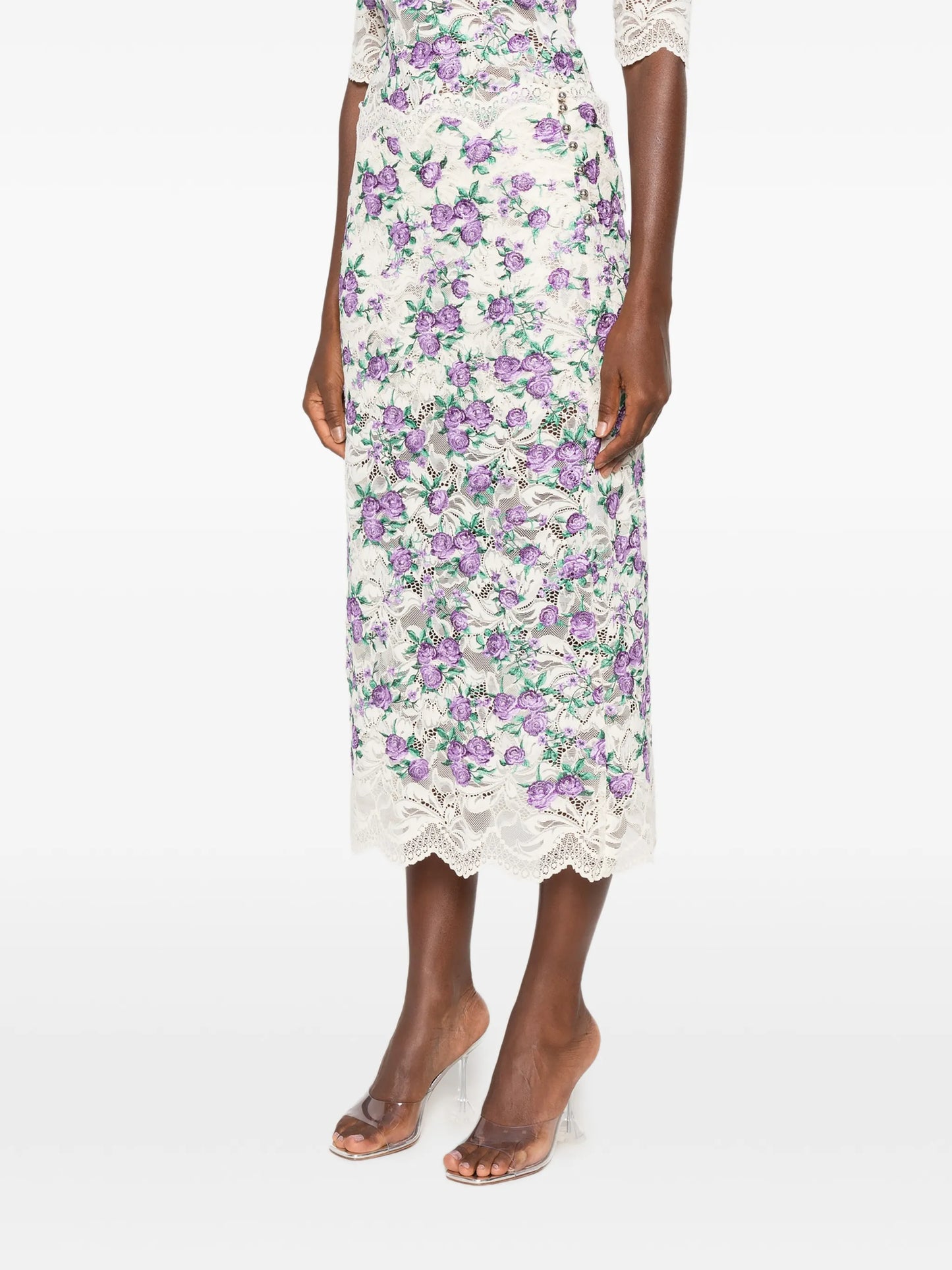 embroidered lace midi skirt