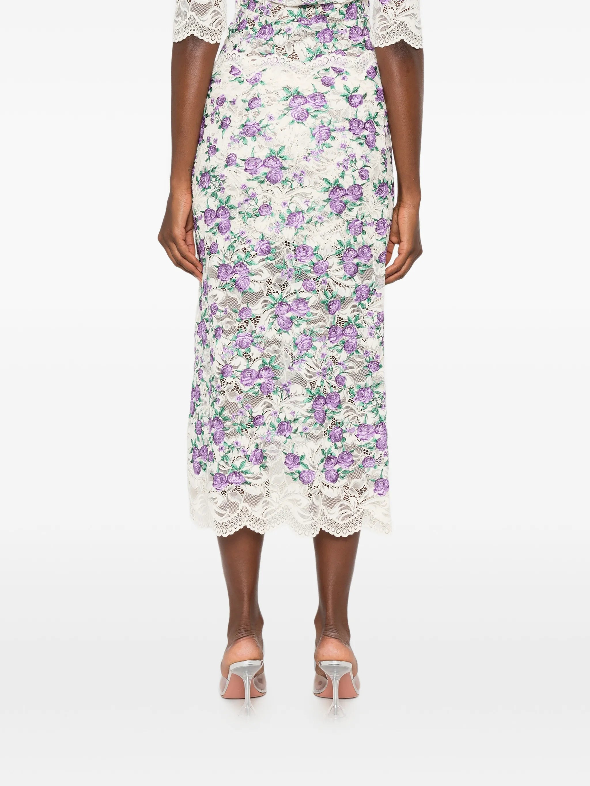 embroidered lace midi skirt