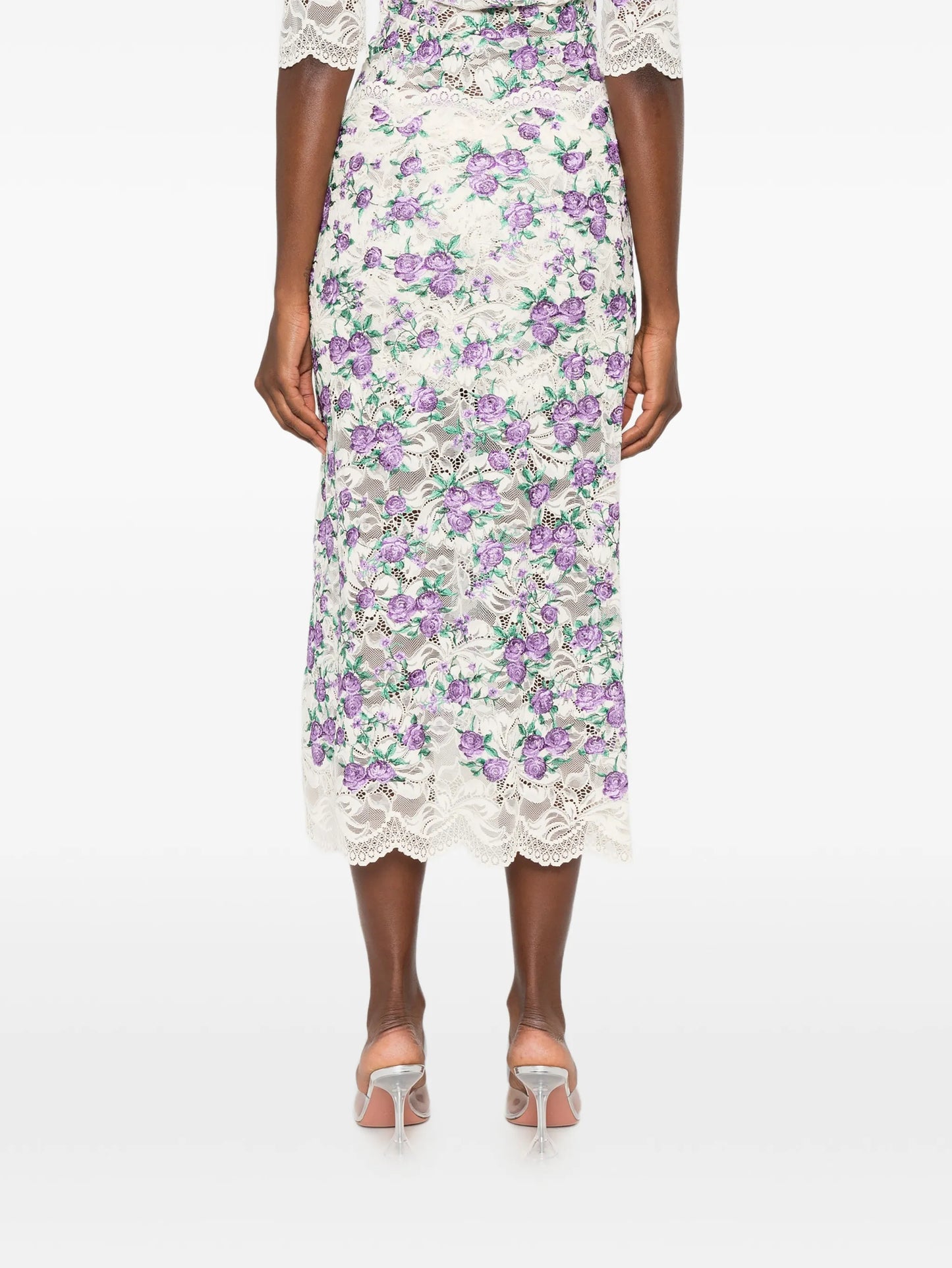 embroidered lace midi skirt