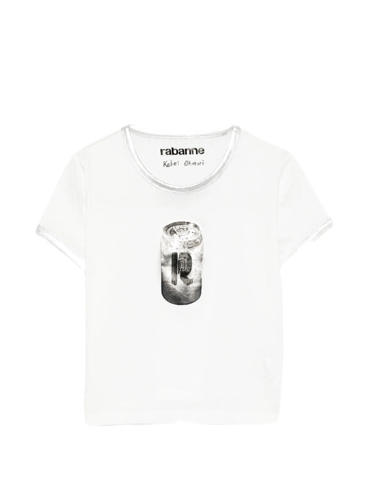 graphic-print metallic-trim cropped T-shirt