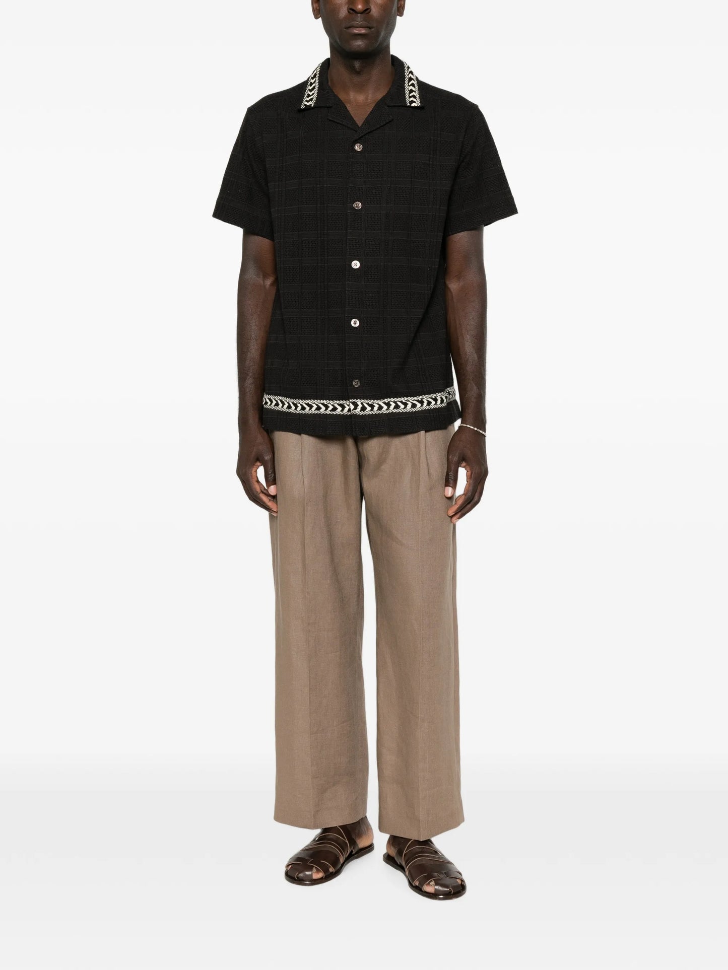 embroidered check-pattern shirt