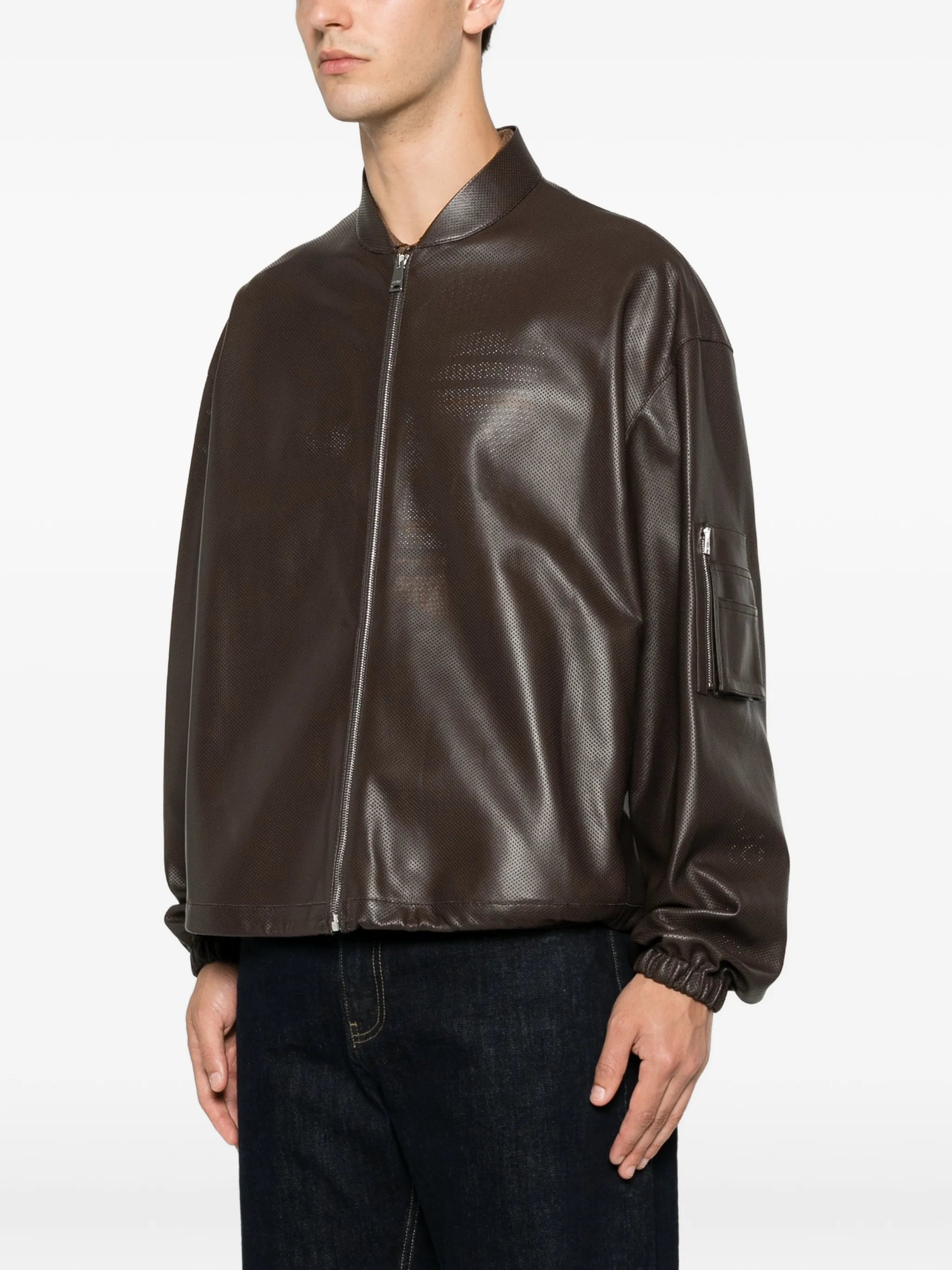 perforated-leather blouson jacket