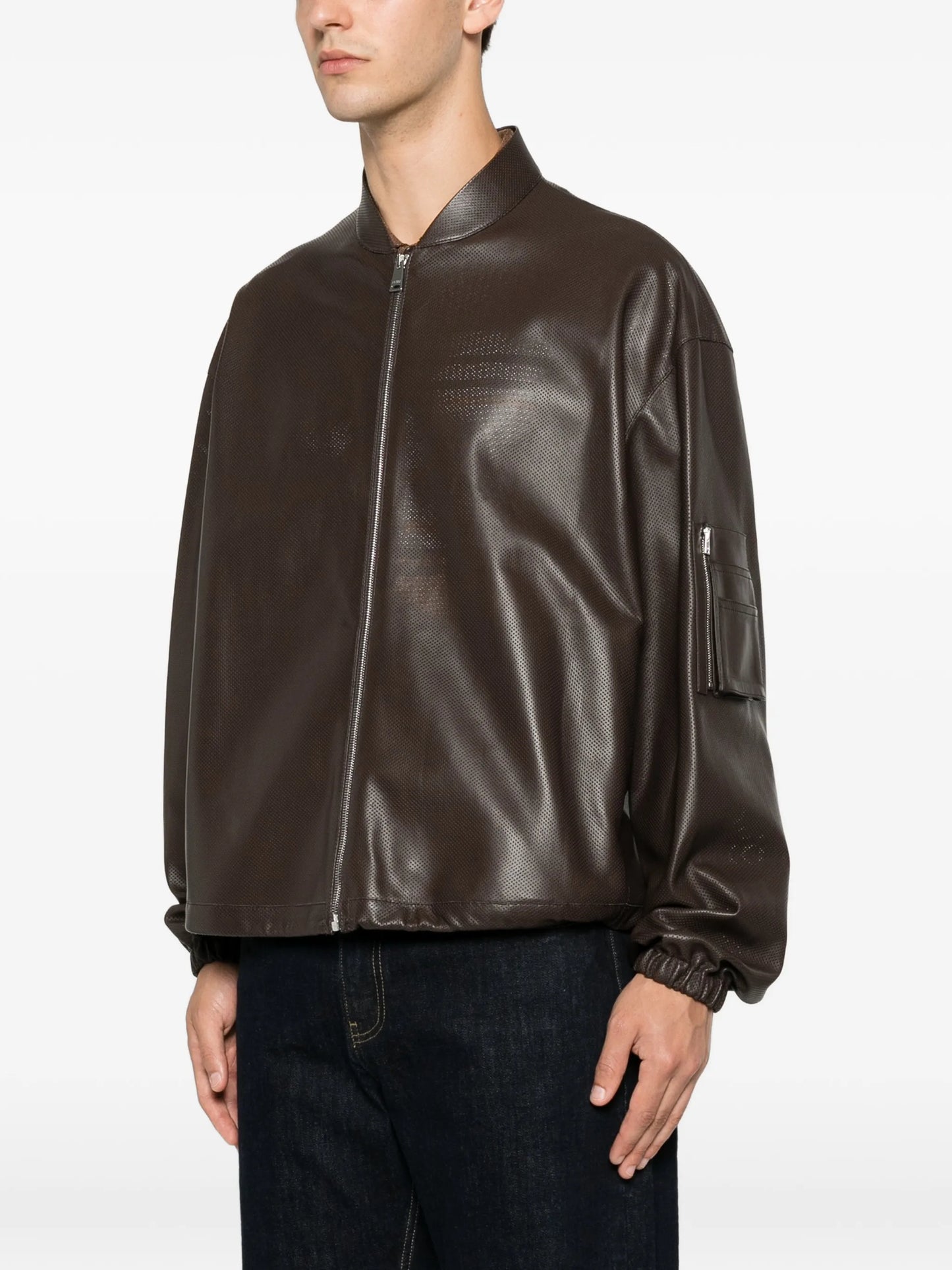 perforated-leather blouson jacket