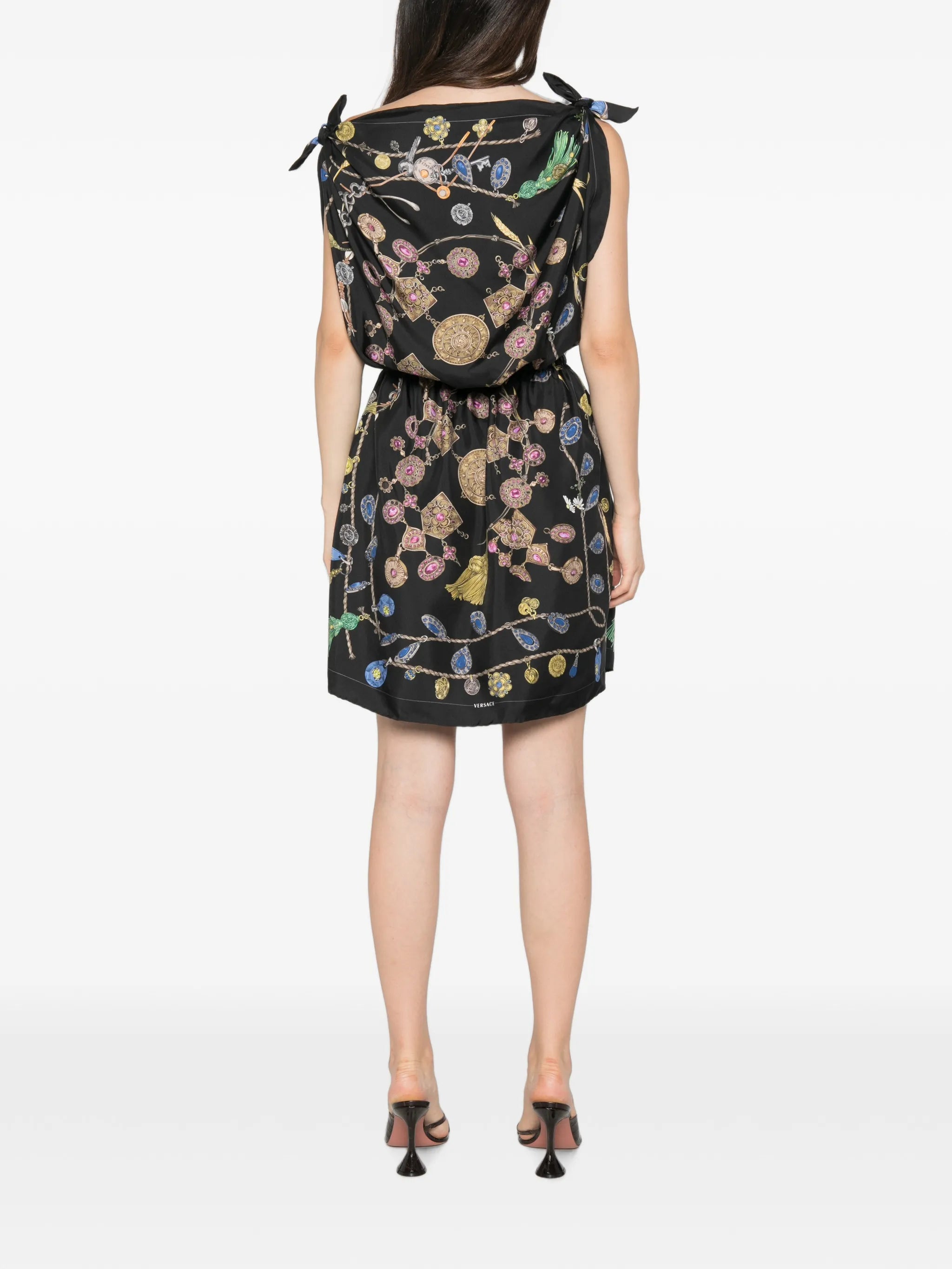 jewel-print silk mini dress