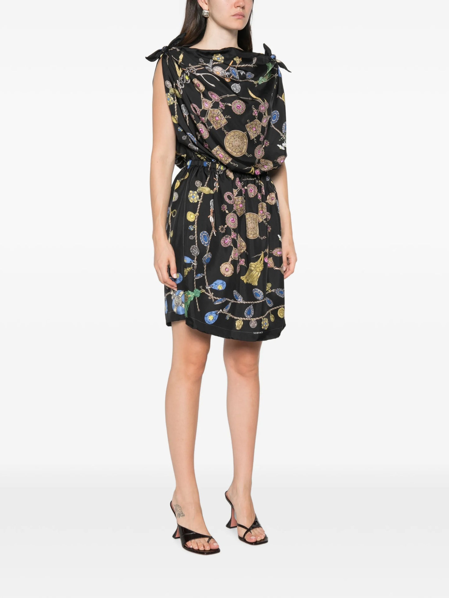 jewel-print silk mini dress