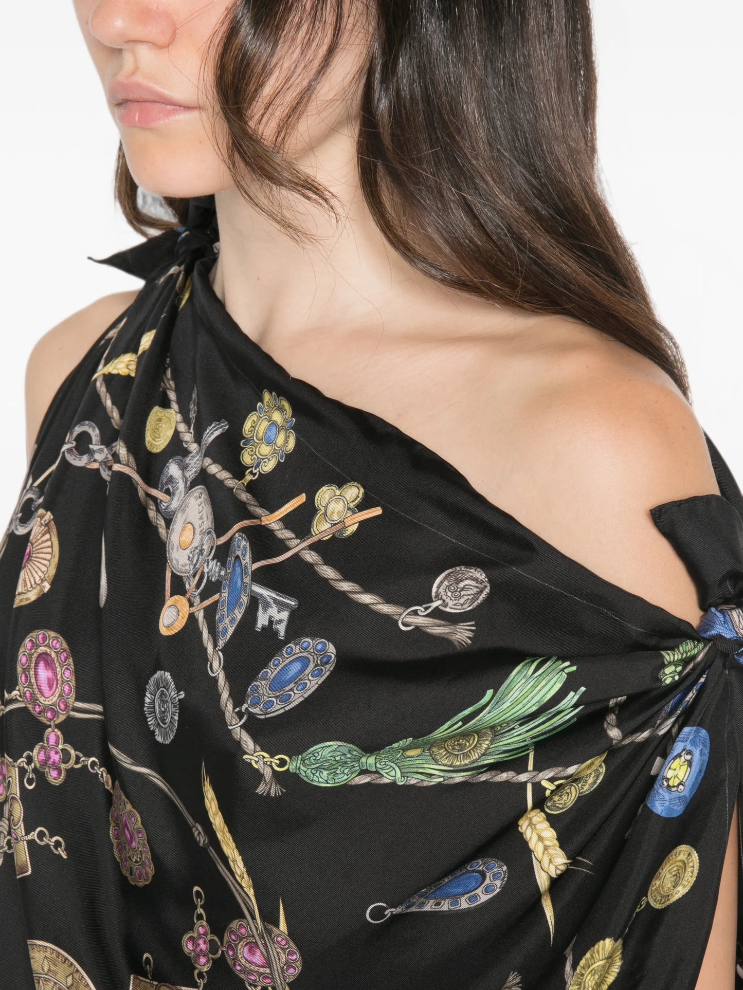 jewel-print silk mini dress