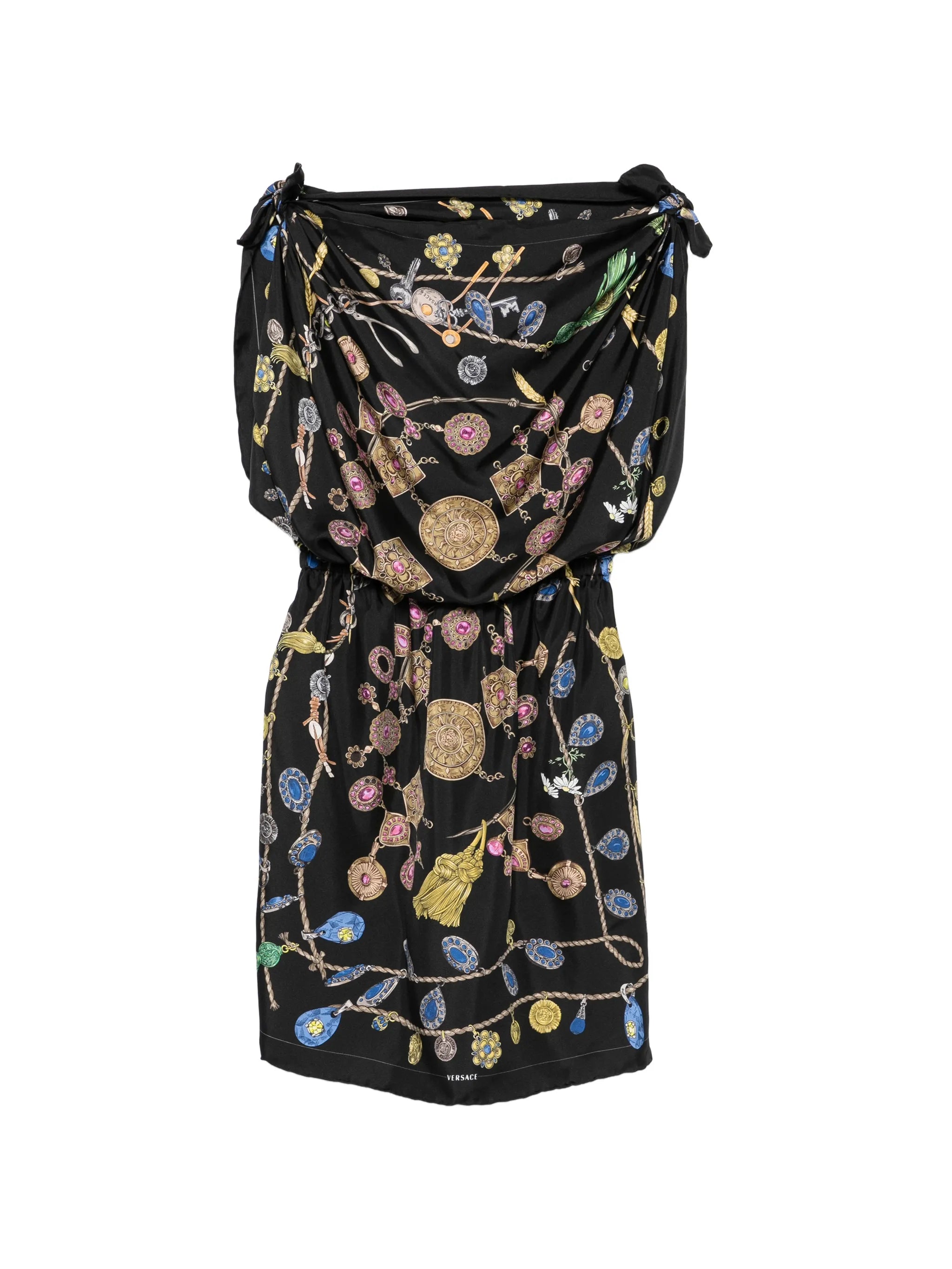 jewel-print silk mini dress