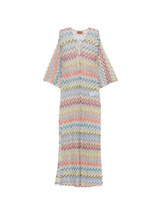 zigzag-knit lace-up beach cover-up