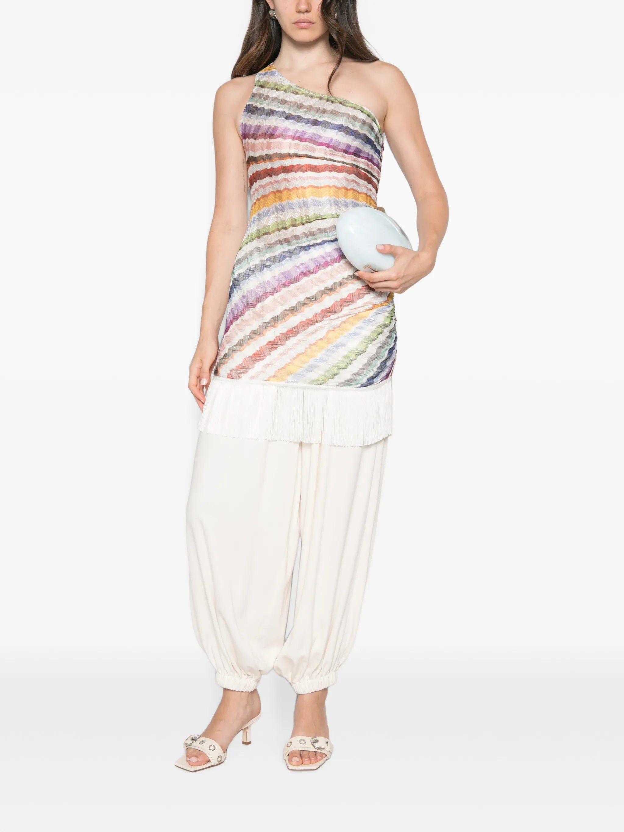 fringed zigzag-print mini dress
