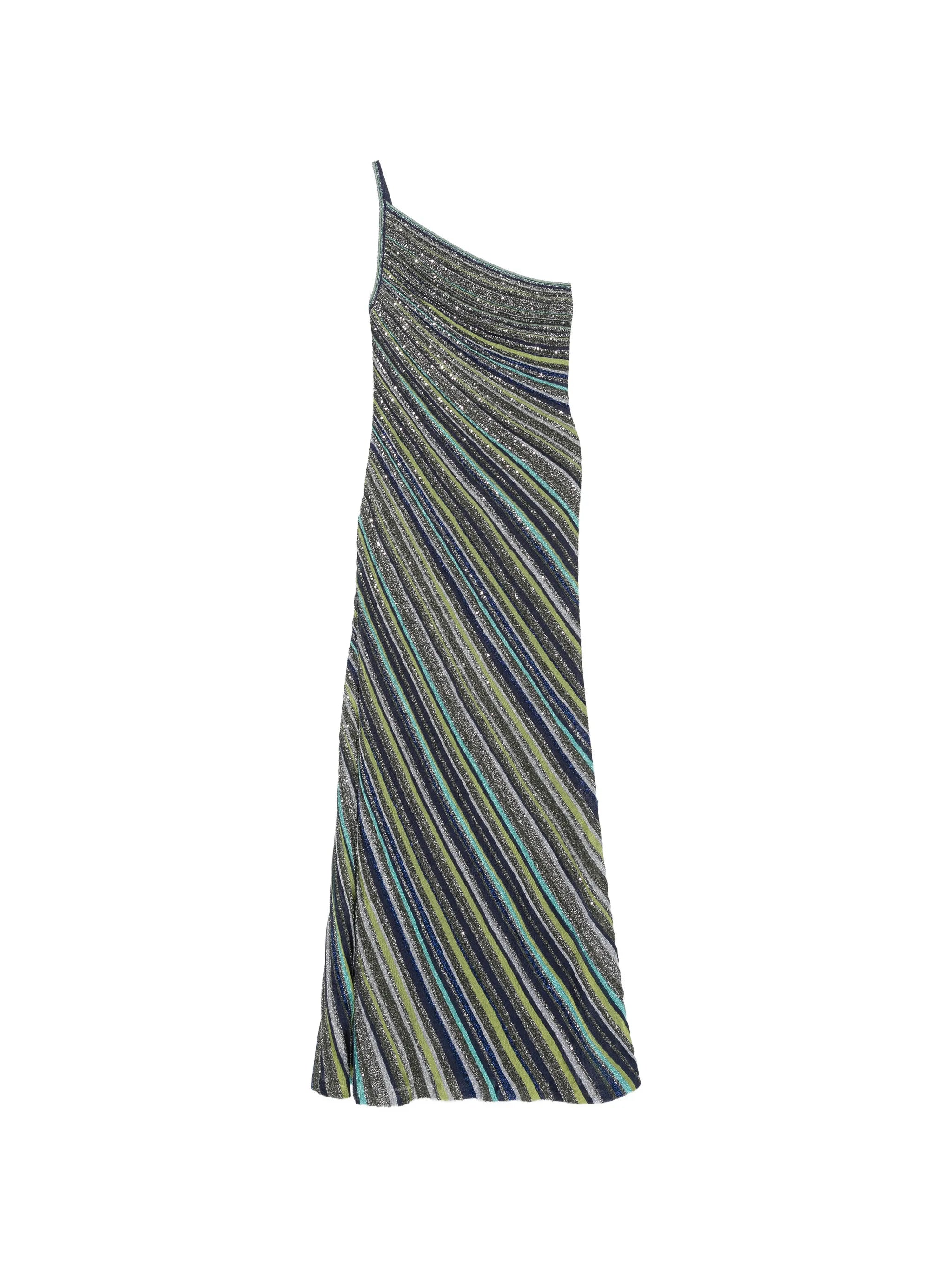 one-shoulder striped long dress with sequins