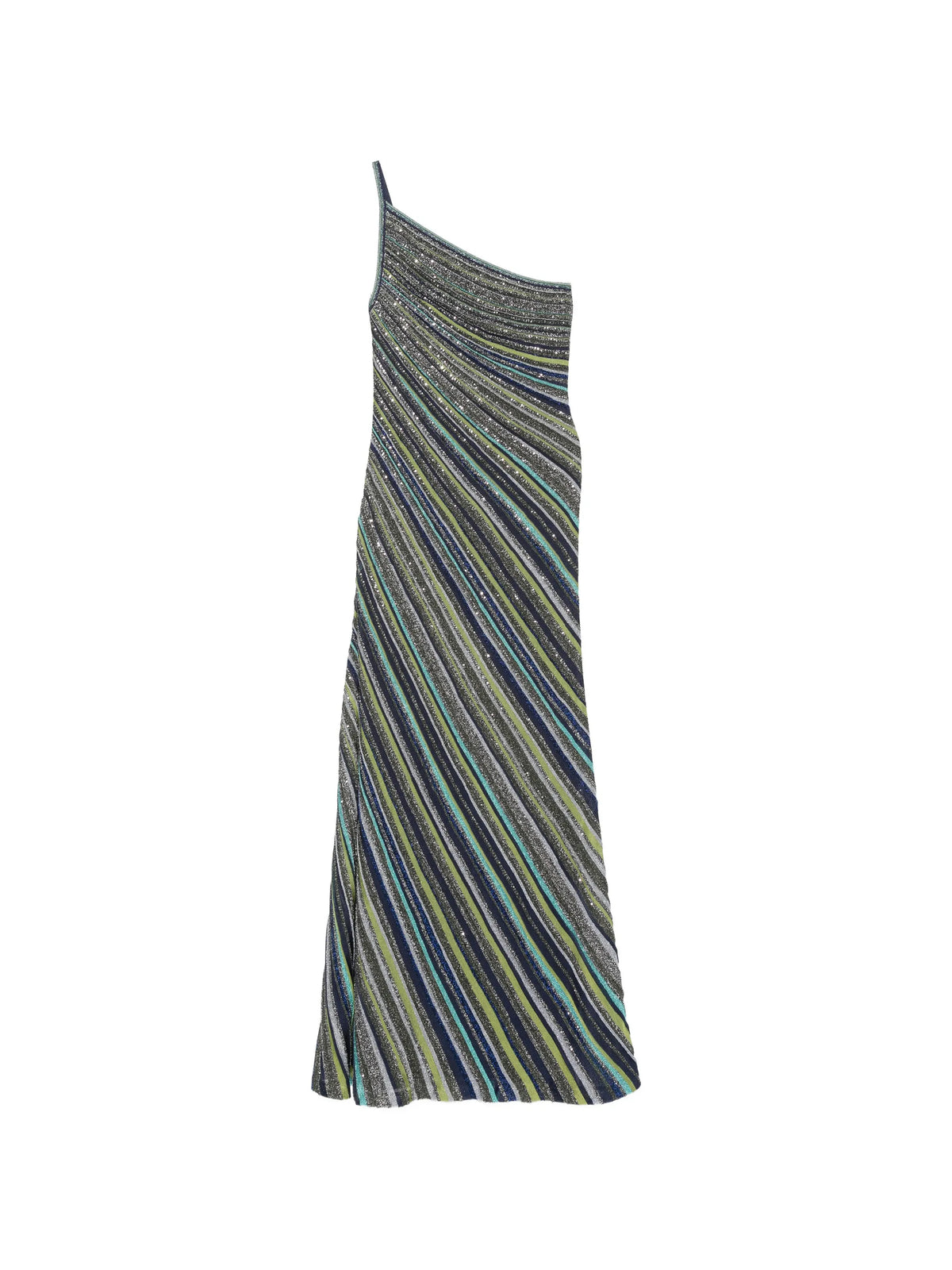 one-shoulder striped long dress with sequins