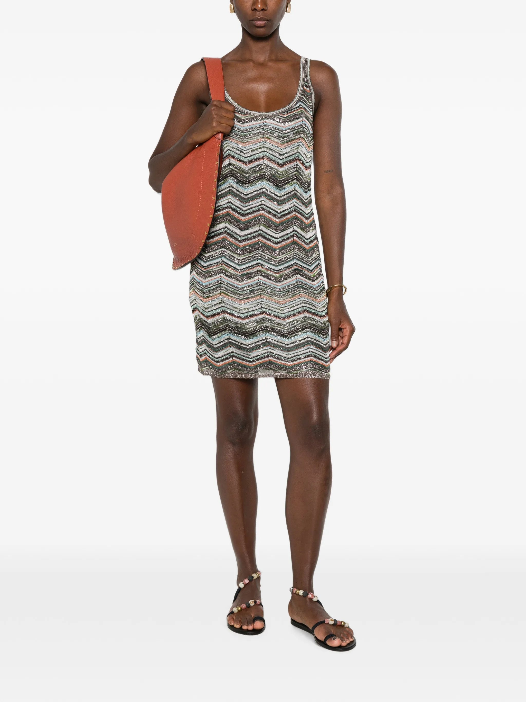 Chevron knit mini dress with sequins