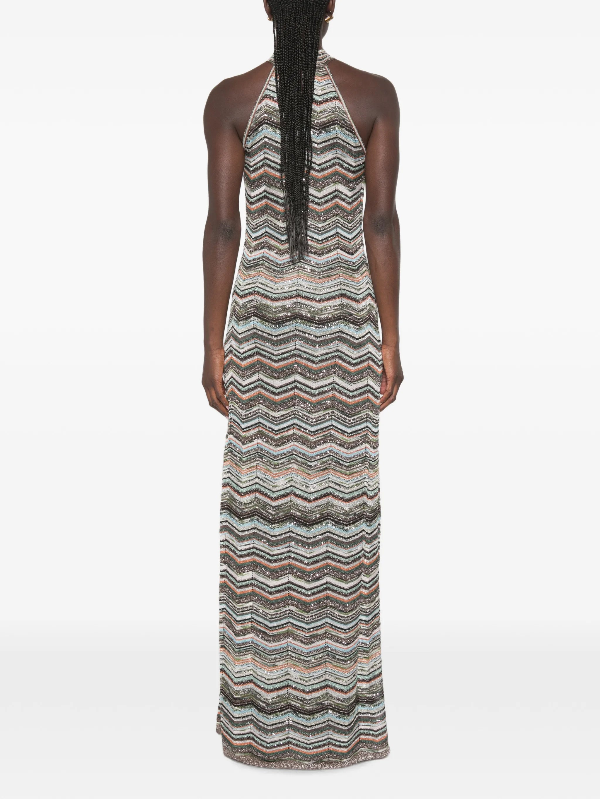 long dress with halterneck and sequins